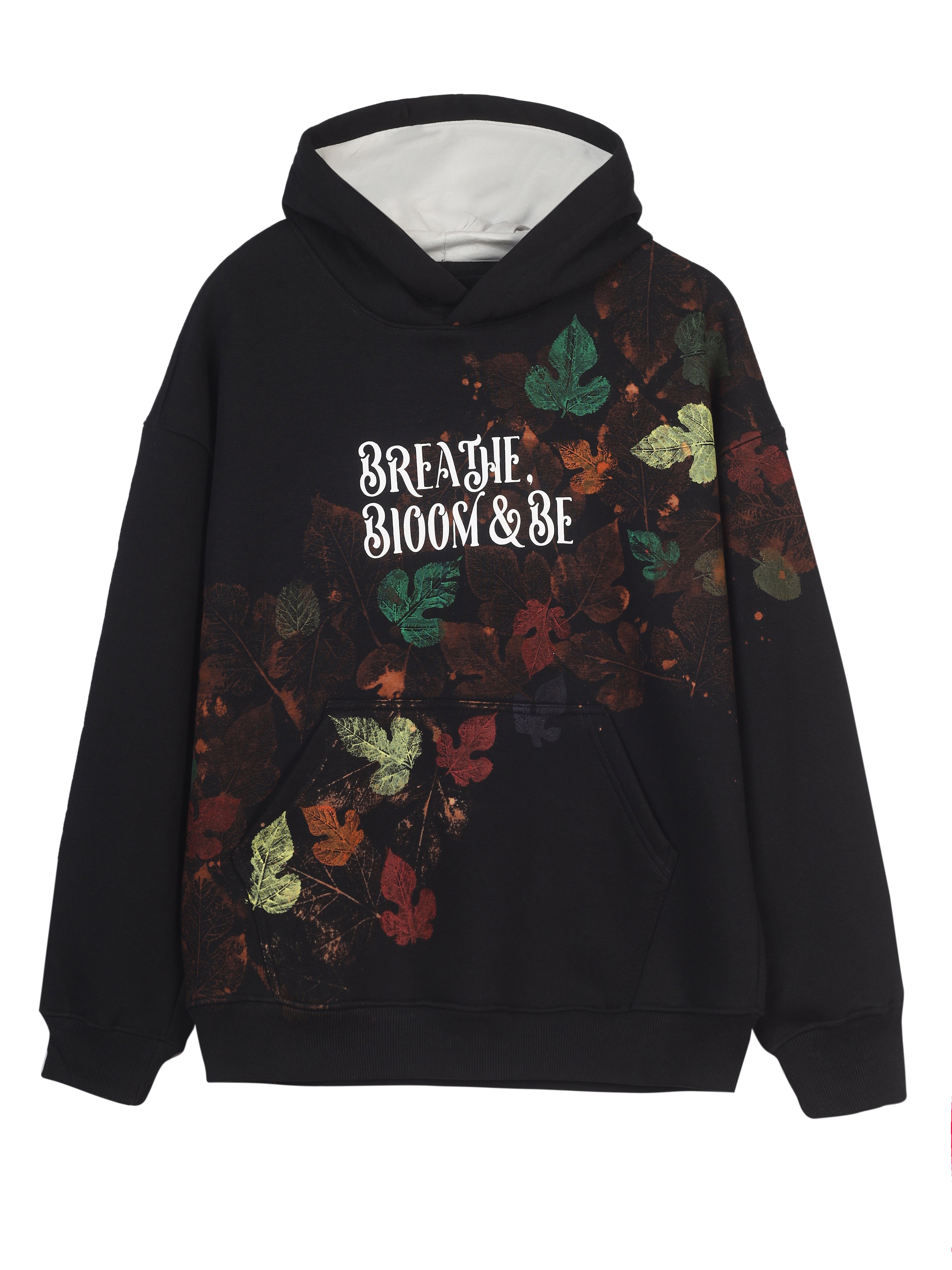 Handcrafted Oversized Hoodie | ‘Breathe, Bloom & Be’ | Leaf Print Design | One-of-a-Kind Streetwear (Made to Order)
