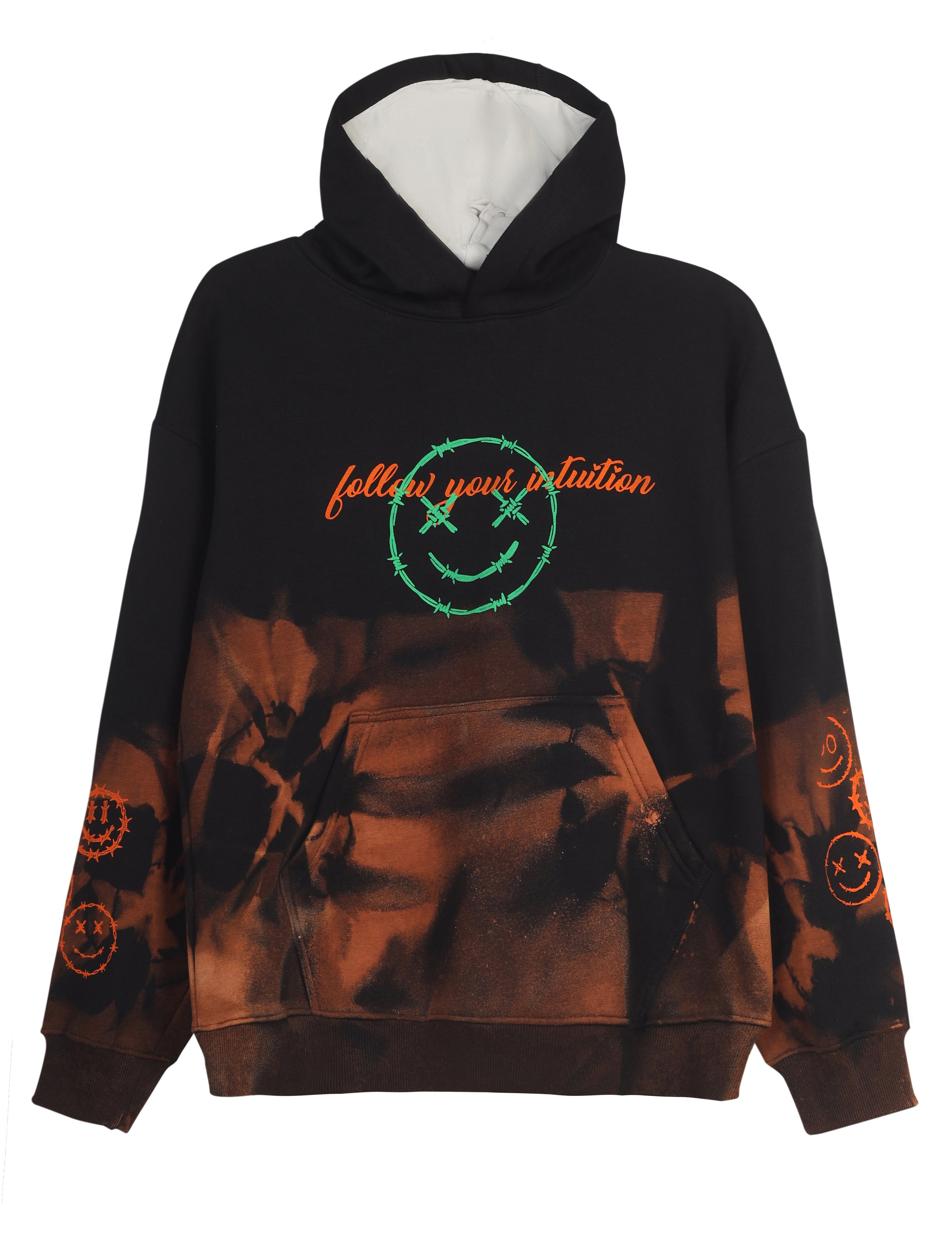 Handcrafted Oversized Hoodie | ‘Follow Your Intuition’ + Maze Graphic | Bleach Art Streetwear (Made to Order)