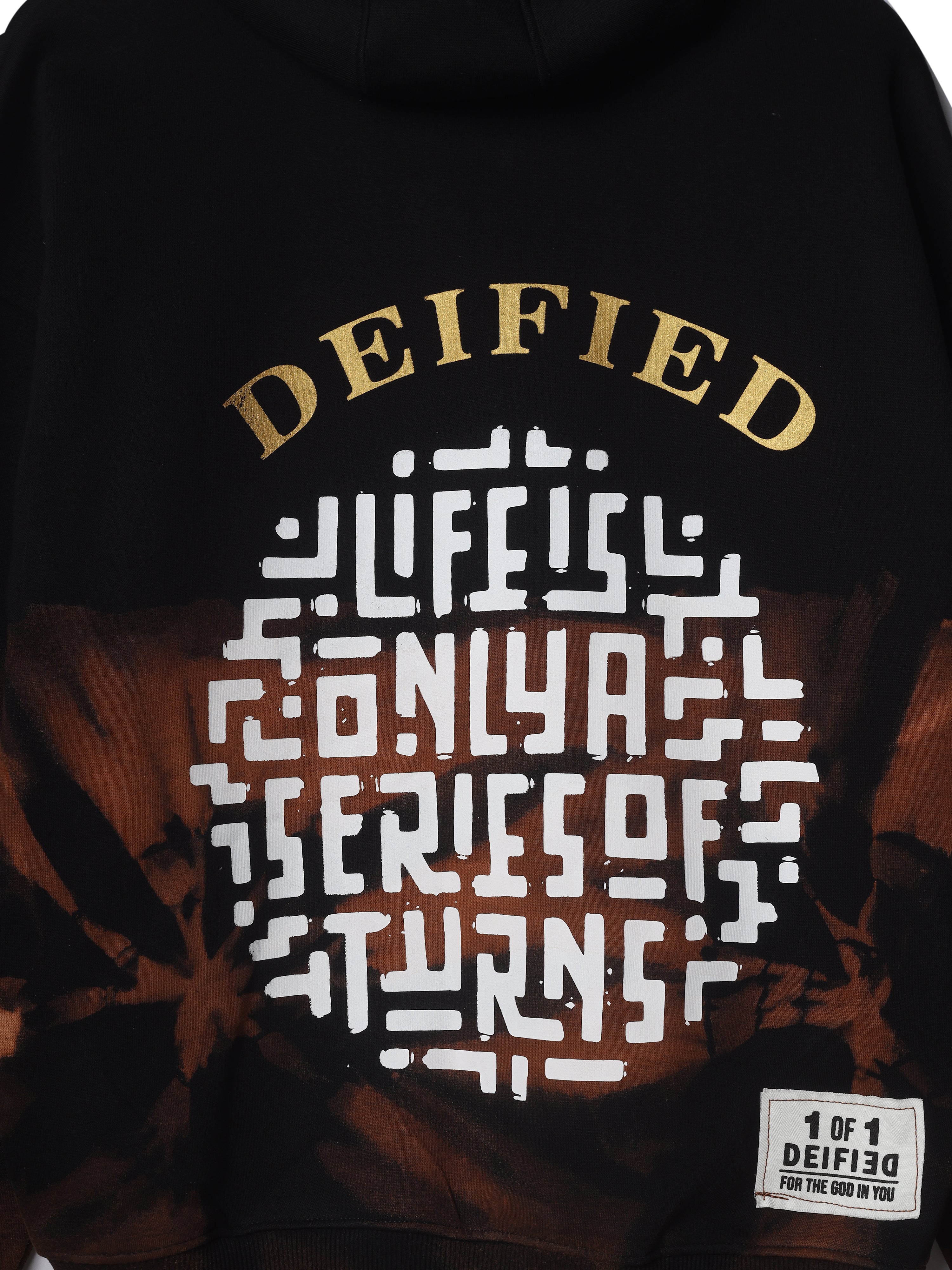 Handcrafted Oversized Hoodie | ‘Follow Your Intuition’ + Maze Graphic | Bleach Art Streetwear (Made to Order)