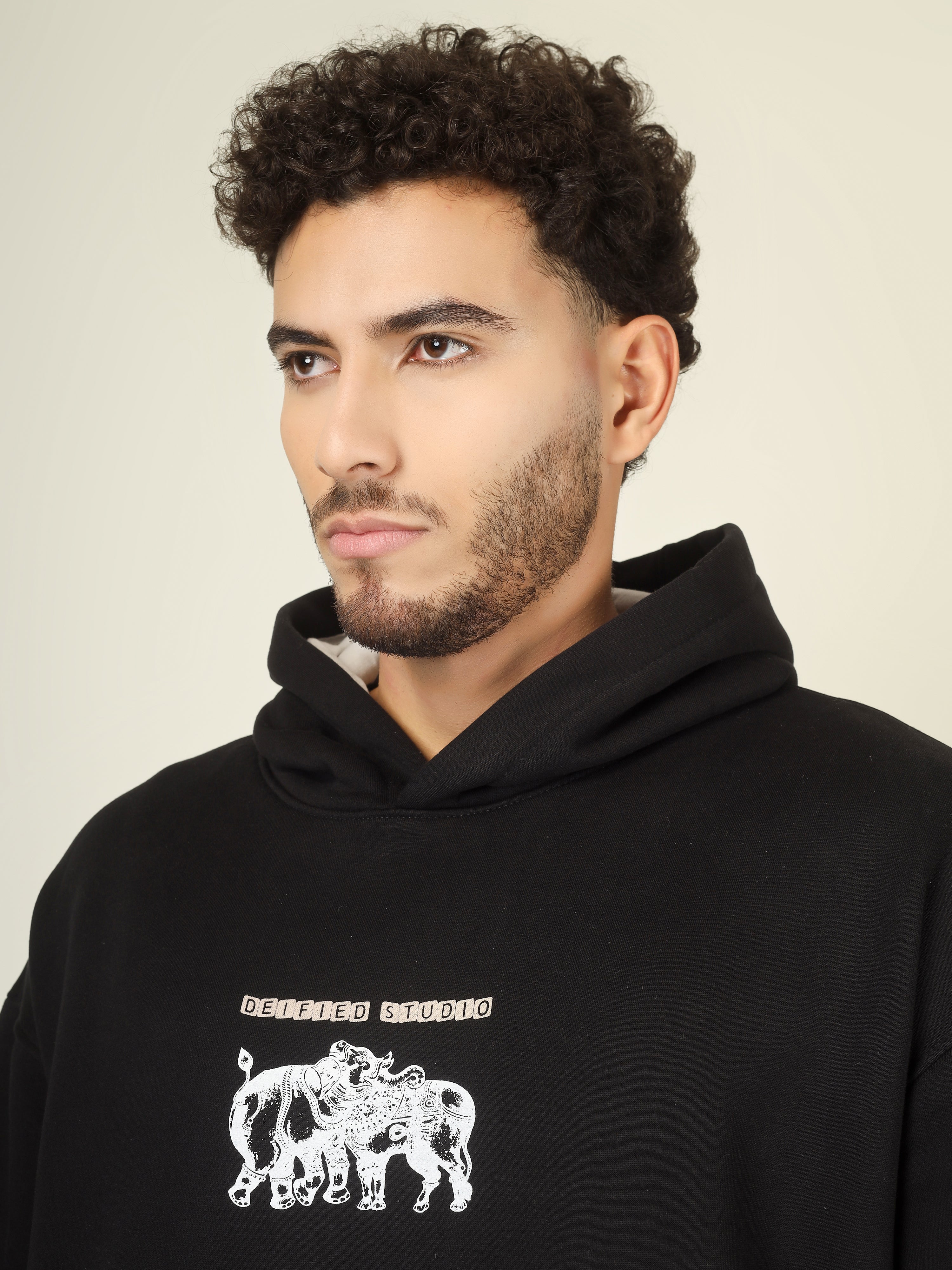 Handcrafted Oversized Hoodie | ‘Rishabh-Kunjaram’ Temple Art Print | One-of-a-Kind Heritage Streetwear (Made to Order)