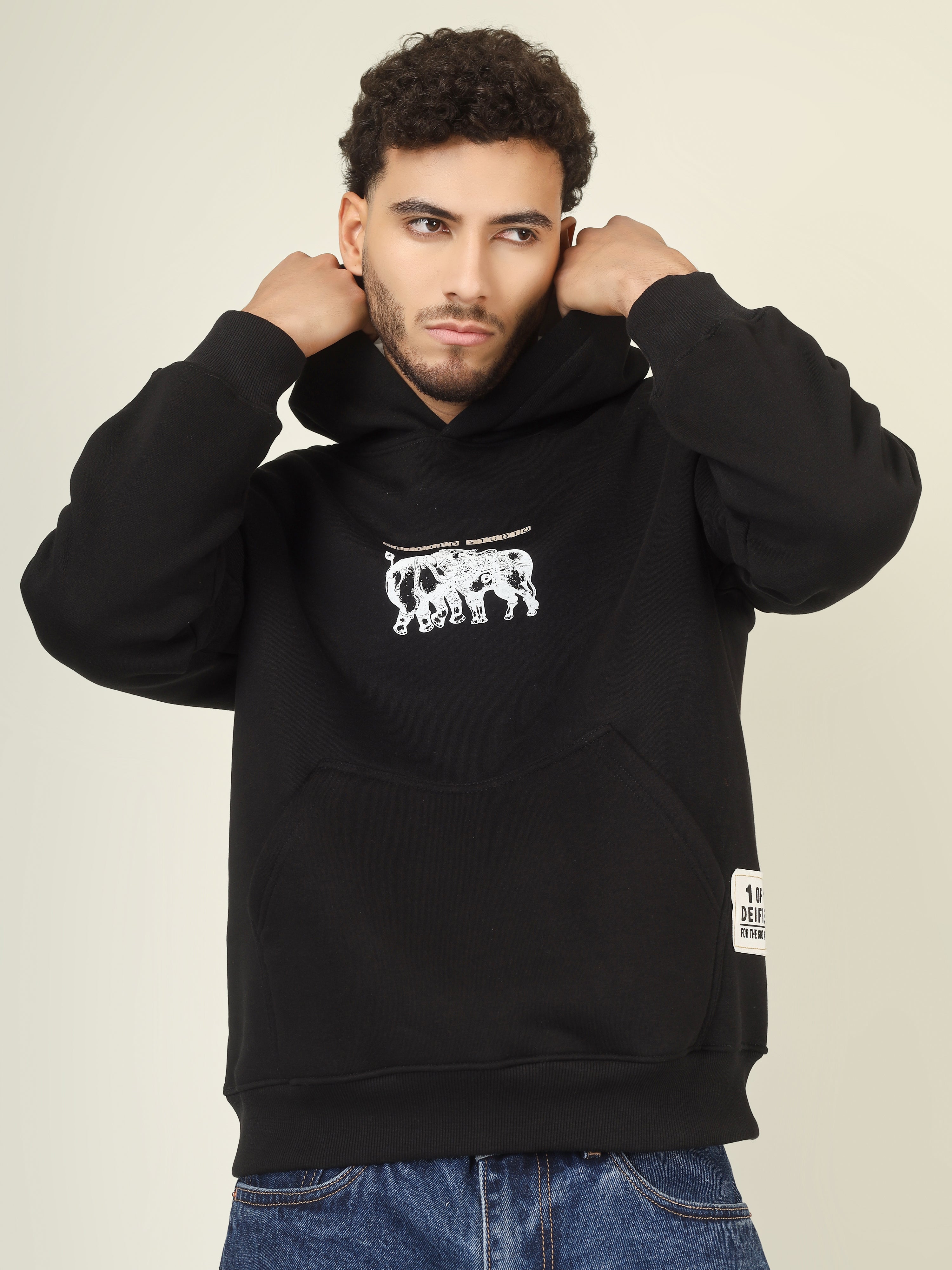 Handcrafted Oversized Hoodie | ‘Rishabh-Kunjaram’ Temple Art Print | One-of-a-Kind Heritage Streetwear (Made to Order)