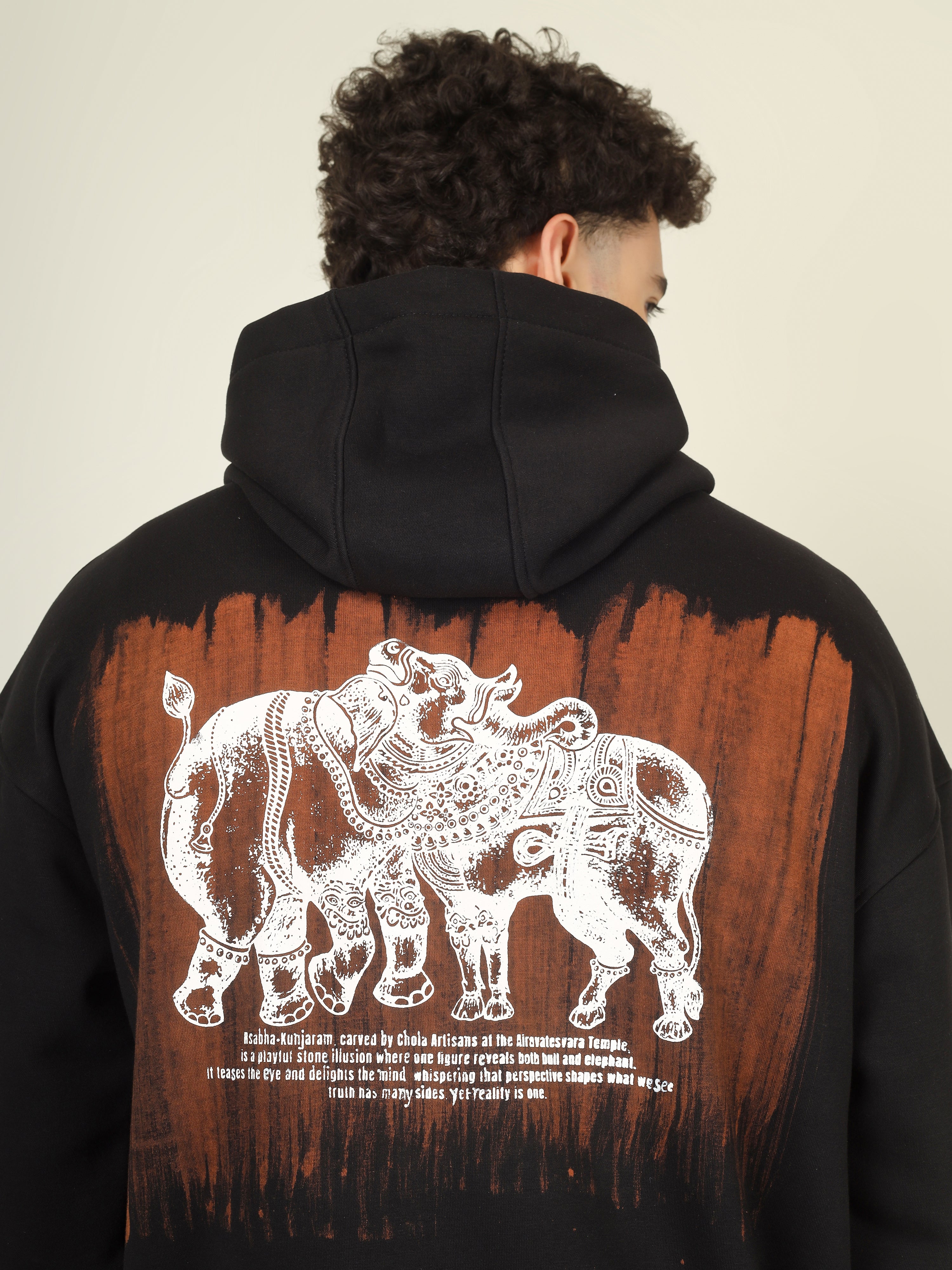 Handcrafted Oversized Hoodie | ‘Rishabh-Kunjaram’ Temple Art Print | One-of-a-Kind Heritage Streetwear (Made to Order)