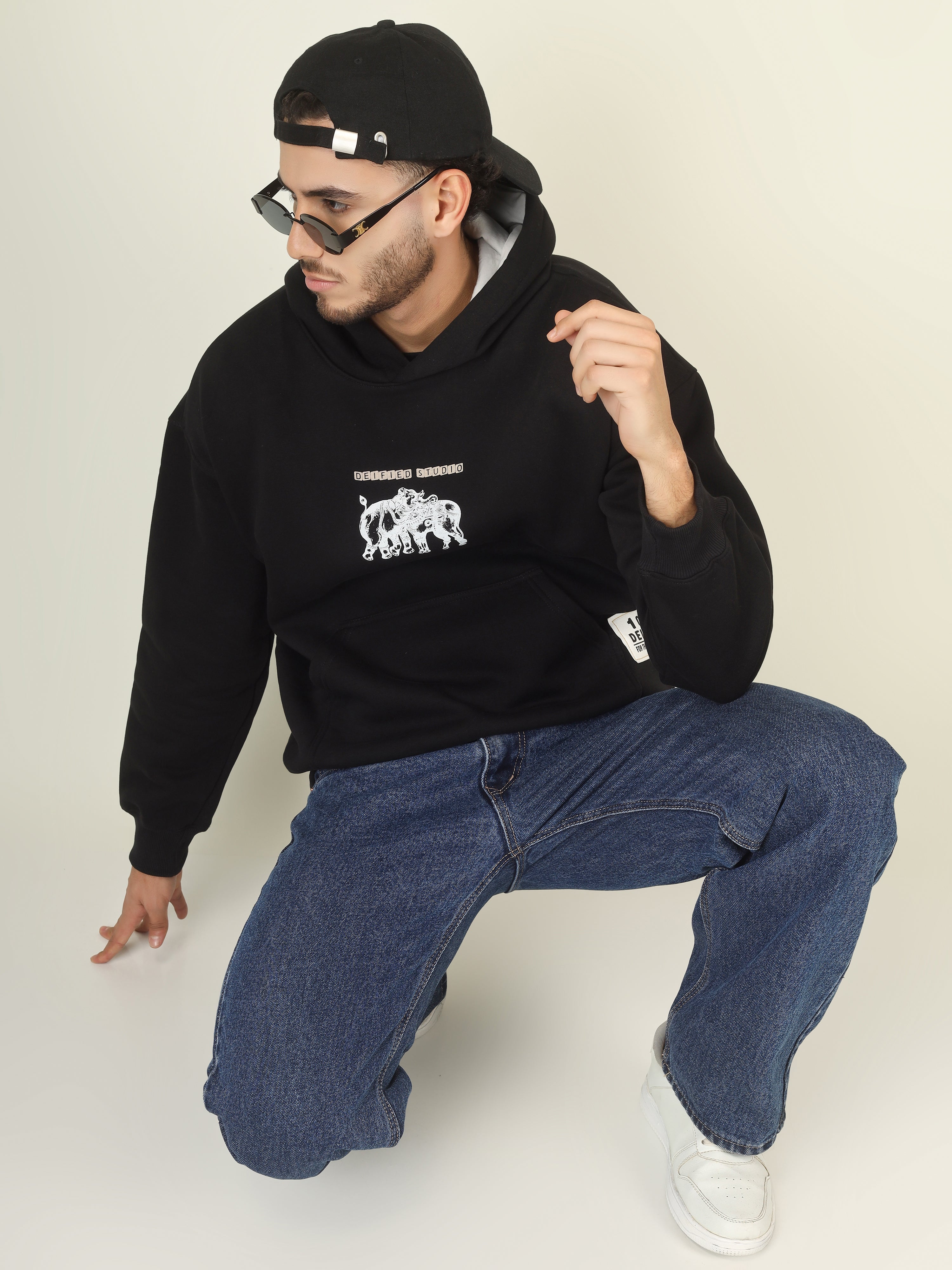 Handcrafted Oversized Hoodie | ‘Rishabh-Kunjaram’ Temple Art Print | One-of-a-Kind Heritage Streetwear (Made to Order)