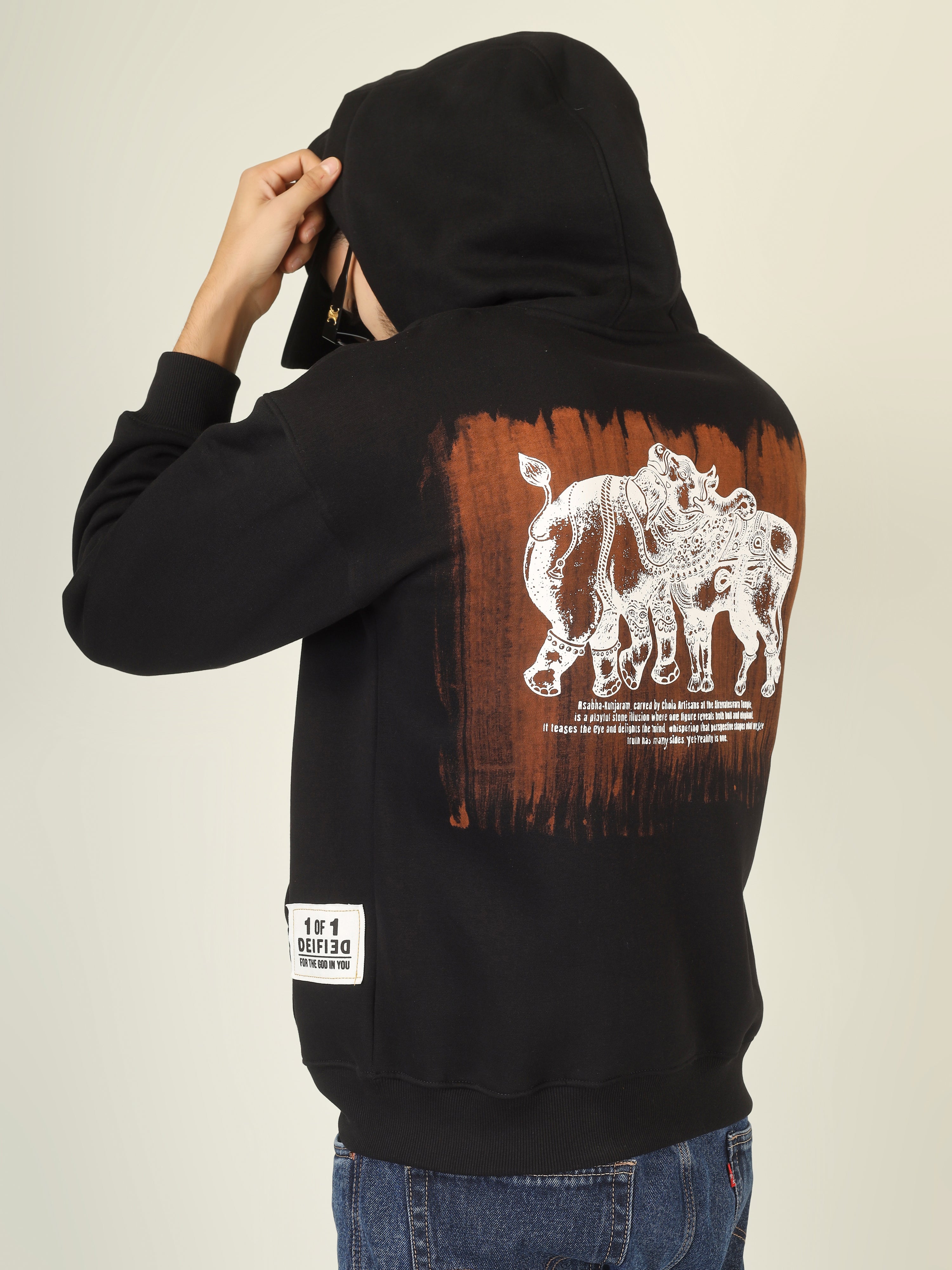 Handcrafted Oversized Hoodie | ‘Rishabh-Kunjaram’ Temple Art Print | One-of-a-Kind Heritage Streetwear (Made to Order)