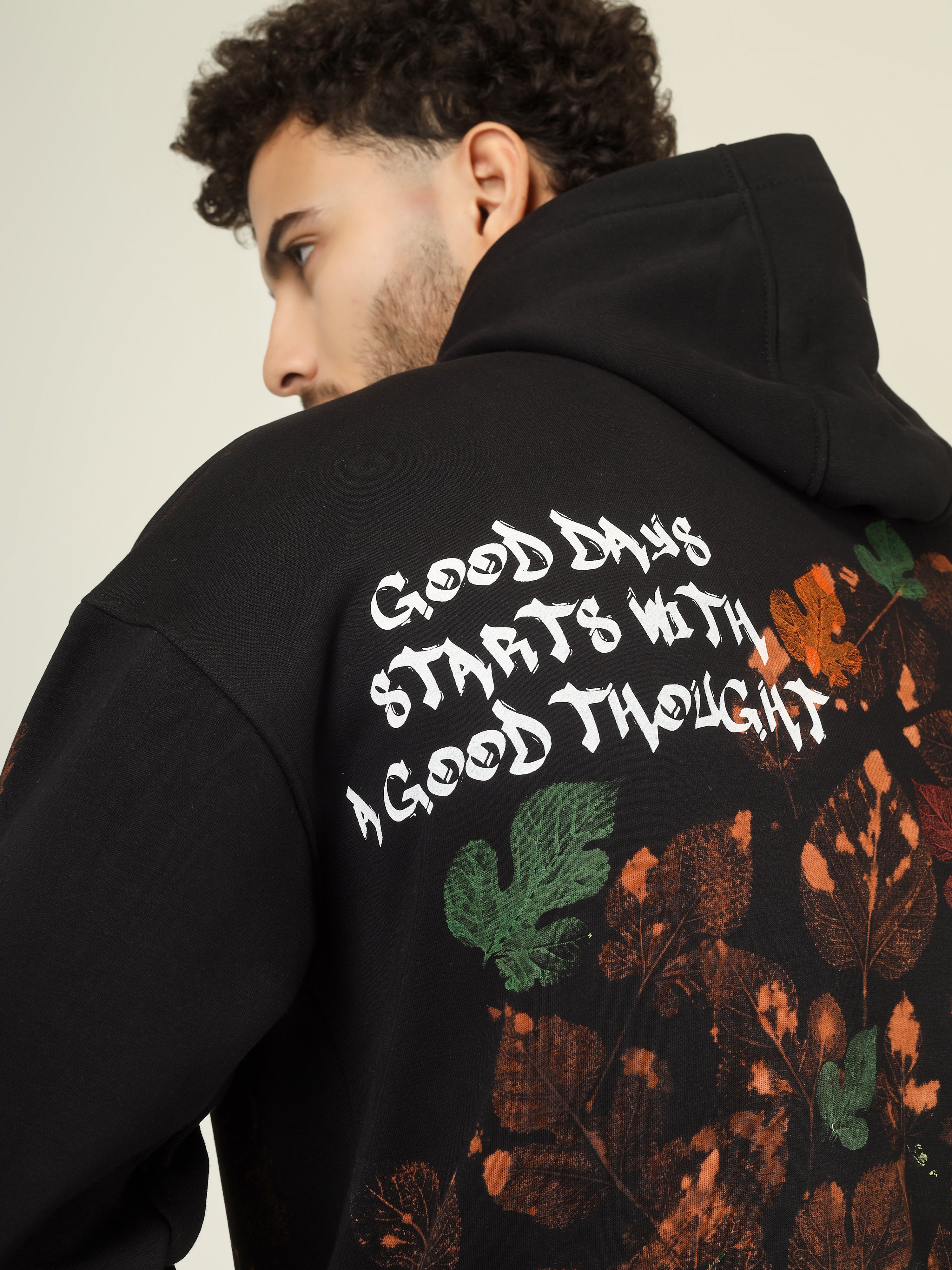 Handcrafted Oversized Hoodie | ‘Breathe, Bloom & Be’ | Leaf Print Design | One-of-a-Kind Streetwear (Made to Order)