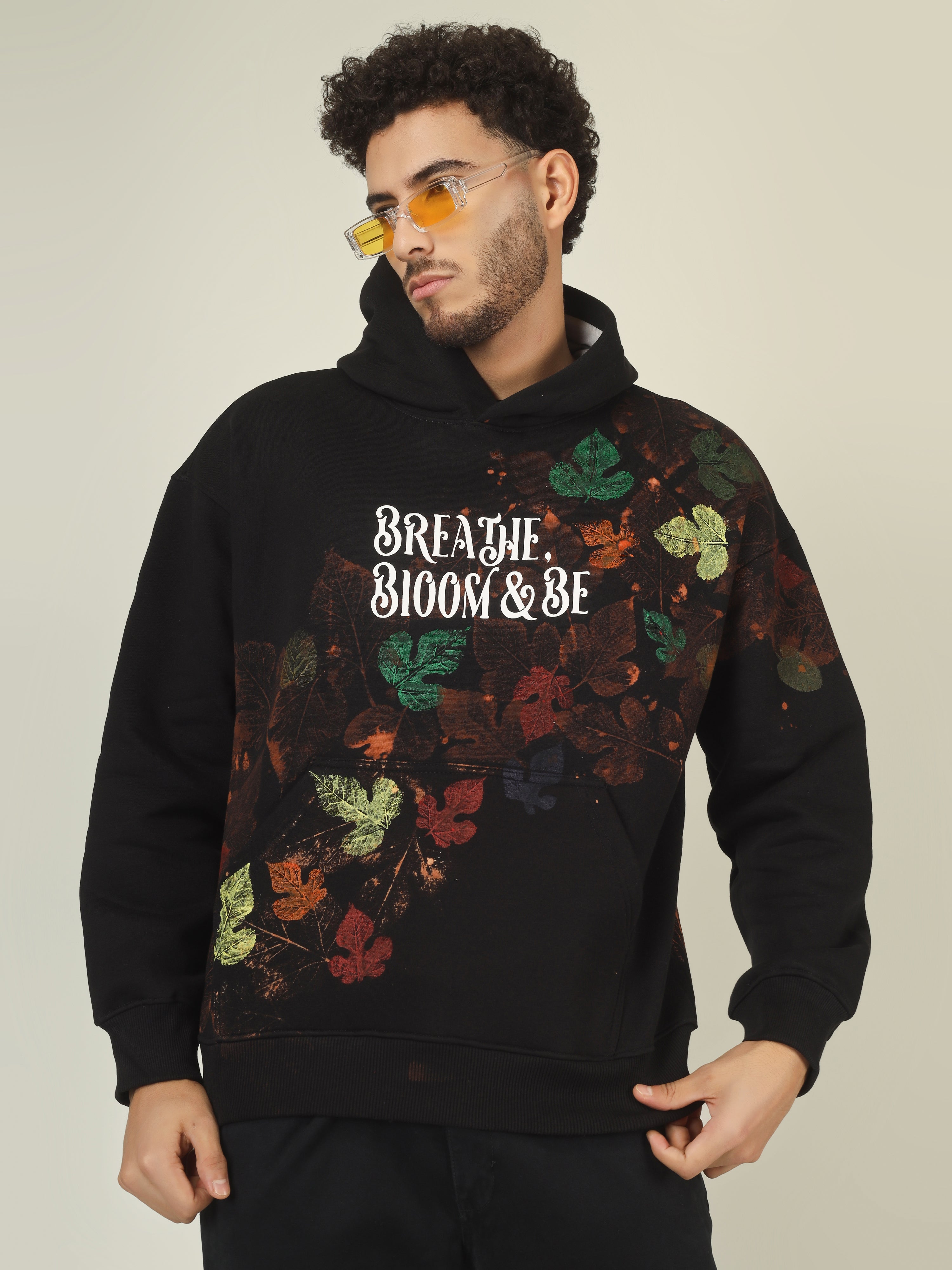 Handcrafted Oversized Hoodie | ‘Breathe, Bloom & Be’ | Leaf Print Design | One-of-a-Kind Streetwear (Made to Order)