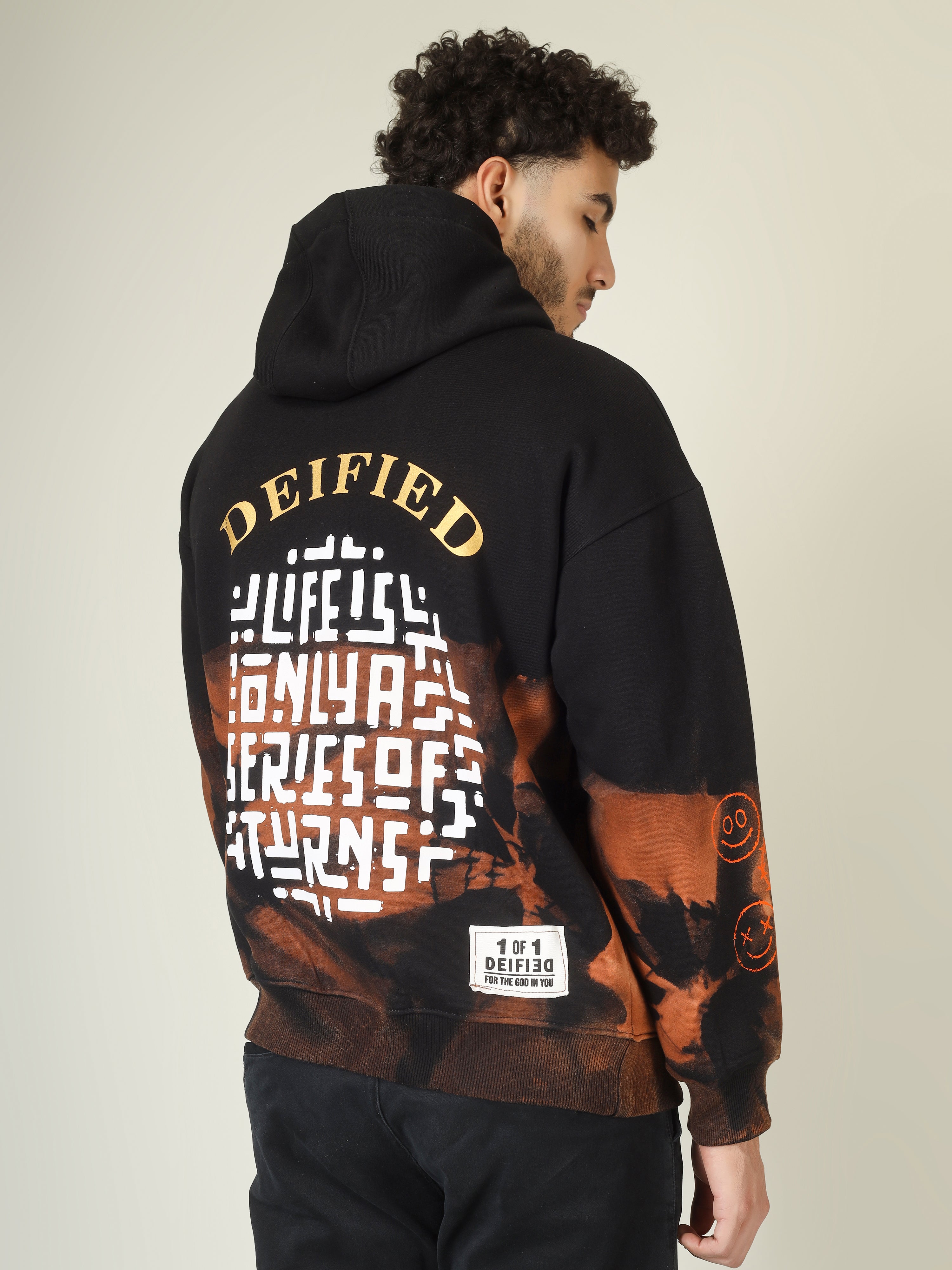 Handcrafted Oversized Hoodie | ‘Follow Your Intuition’ + Maze Graphic | Bleach Art Streetwear (Made to Order)