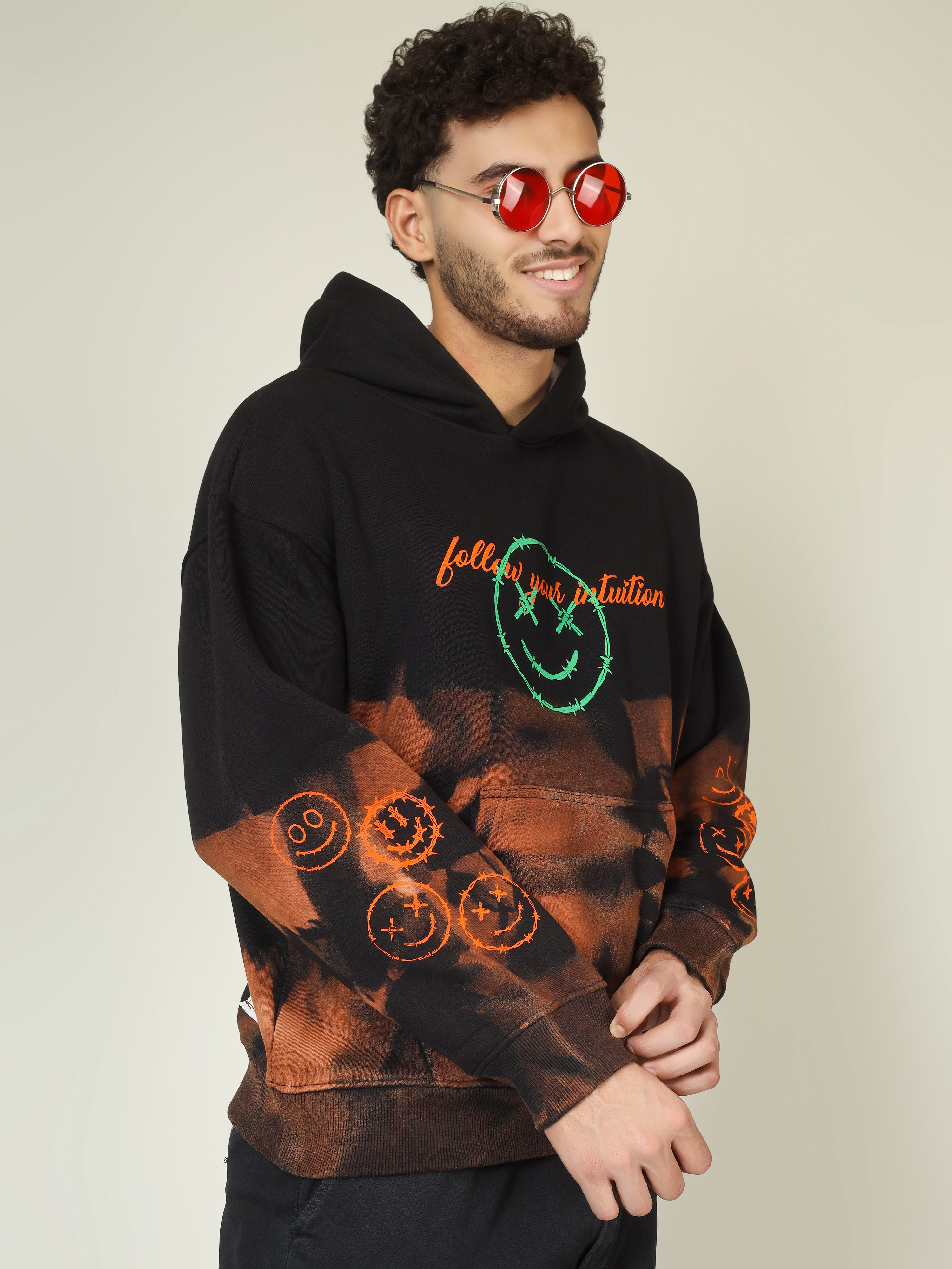 Handcrafted Oversized Hoodie | ‘Follow Your Intuition’ + Maze Graphic | Bleach Art Streetwear (Made to Order)