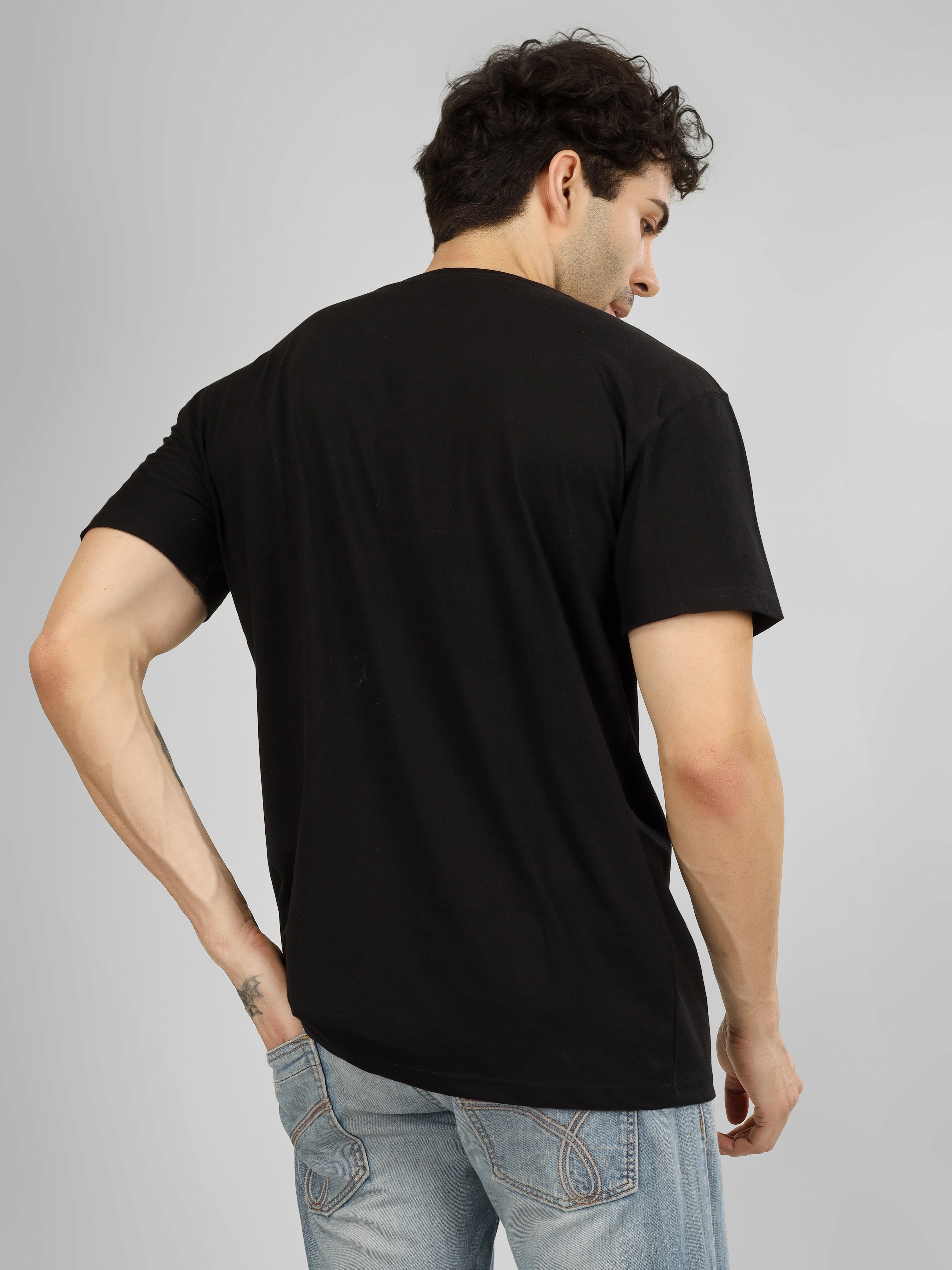 DEIFIED -  Golden Print | Oversized Black Cotton T-Shirt | Solid Streetwear Tee