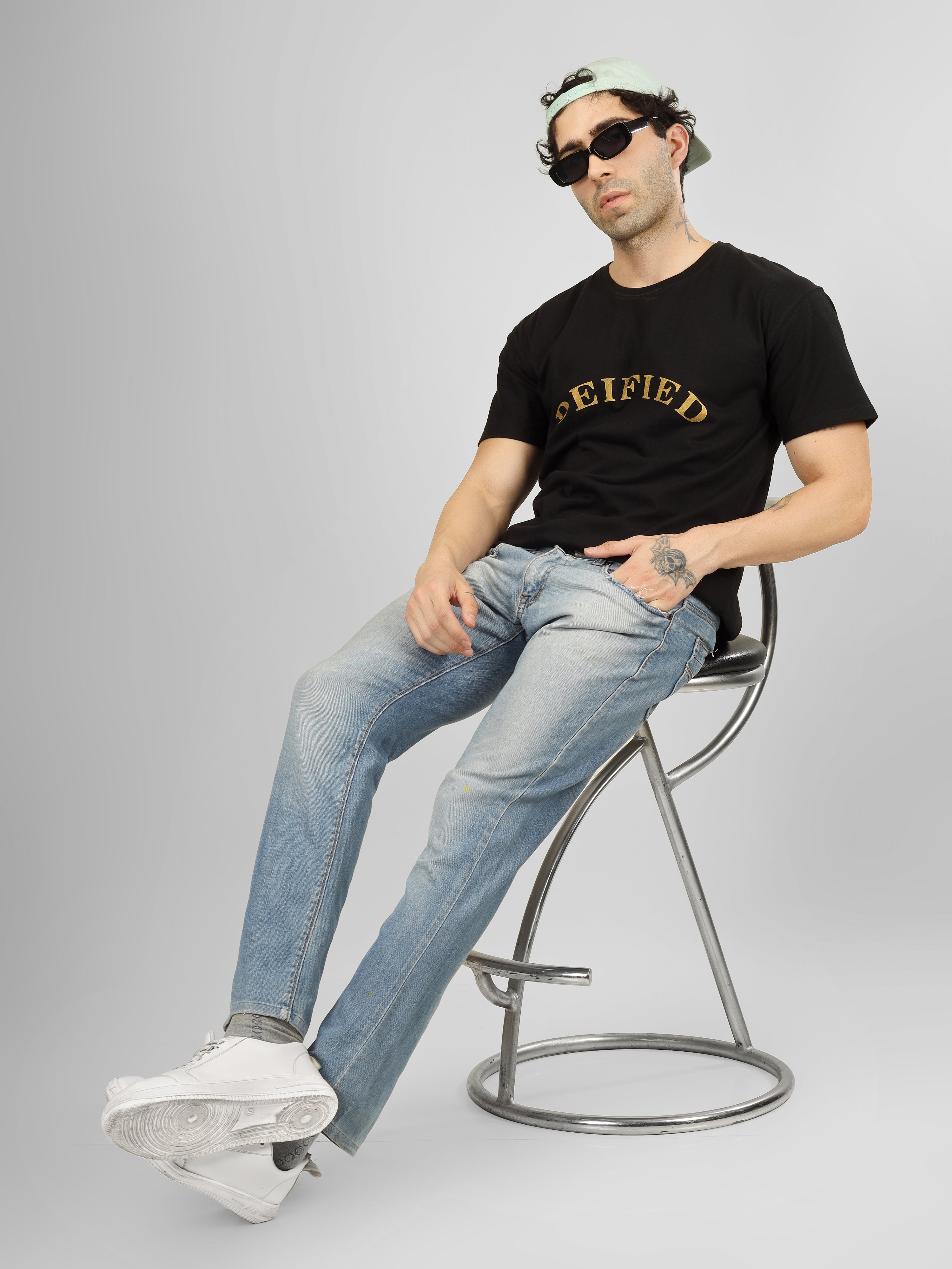 DEIFIED -  Golden Print | Oversized Black Cotton T-Shirt | Solid Streetwear Tee