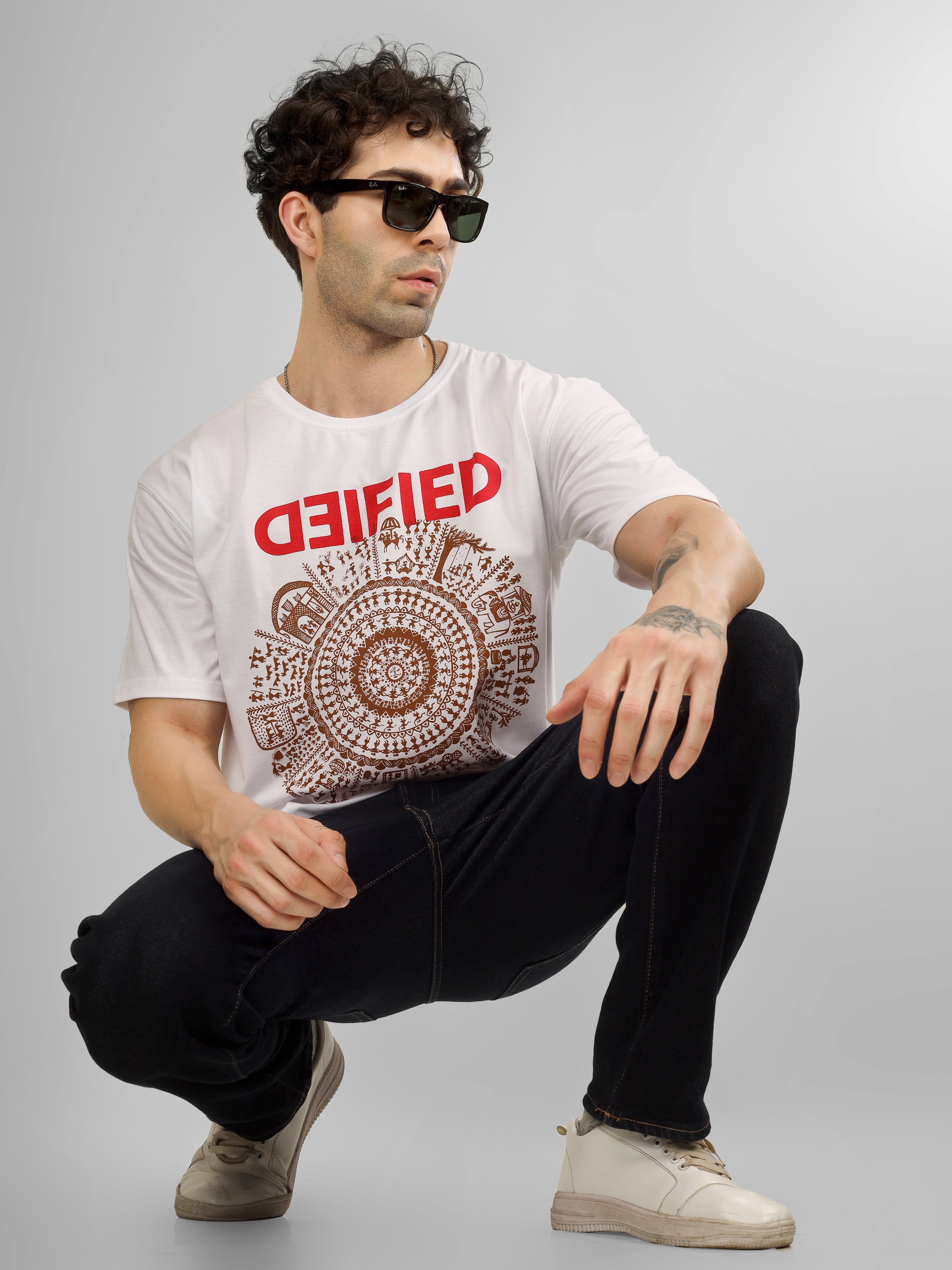 Warli Mandala Flow Oversized Tee | Spiritual Streetwear in Cotton Comfort