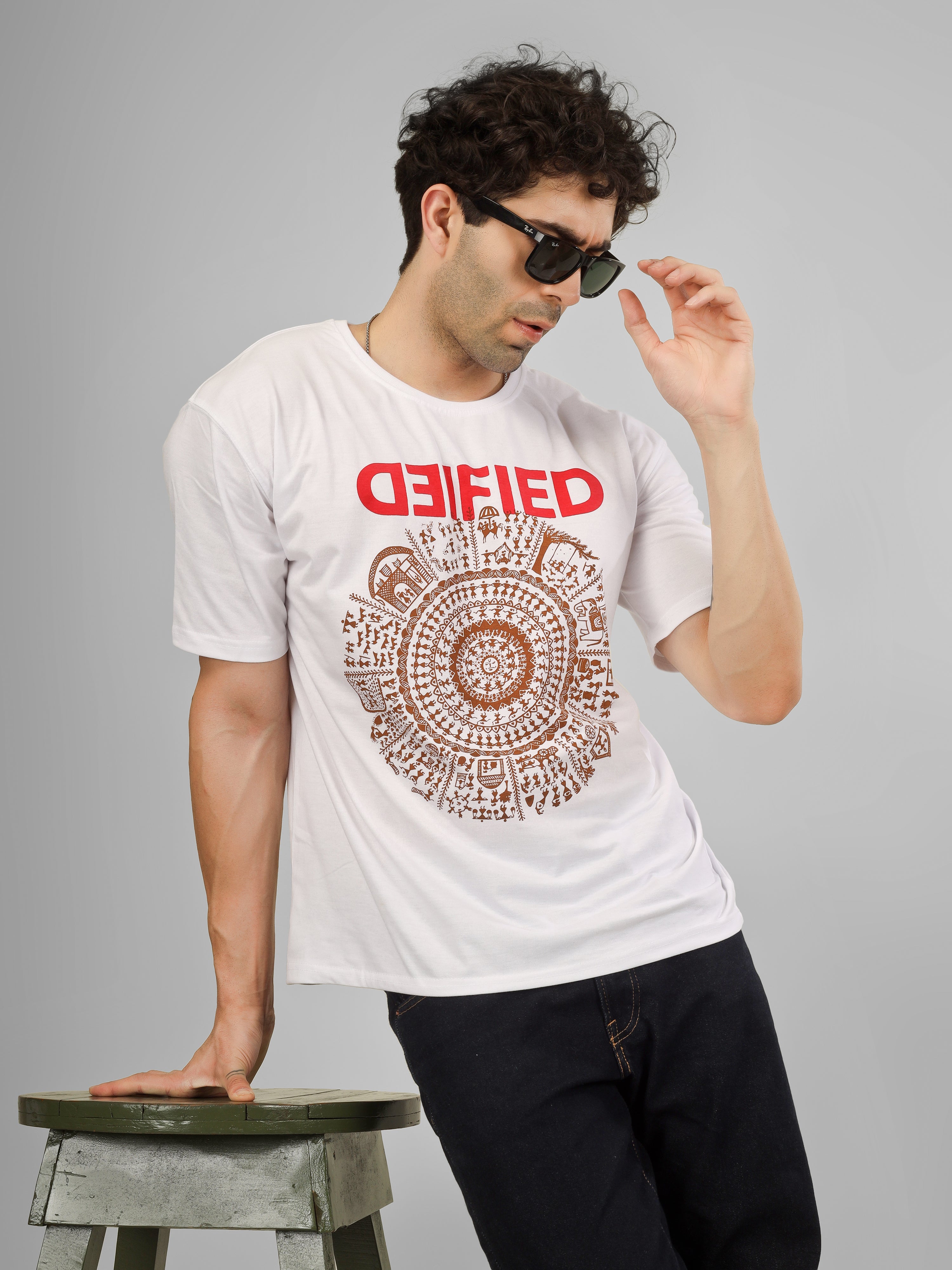 Warli Mandala Flow Oversized Tee | Spiritual Streetwear in Cotton Comfort