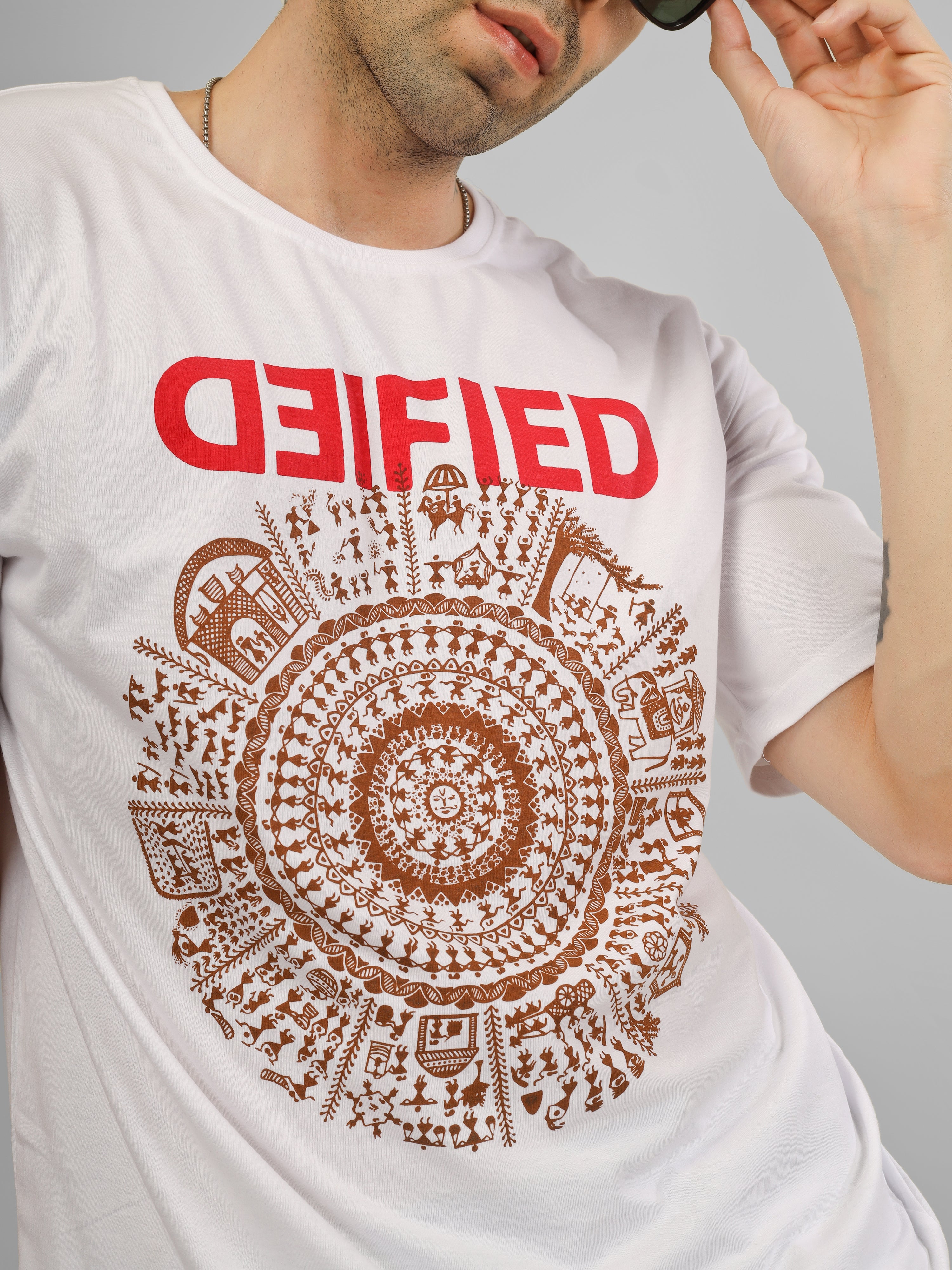 Warli Mandala Flow Oversized Tee | Spiritual Streetwear in Cotton Comfort