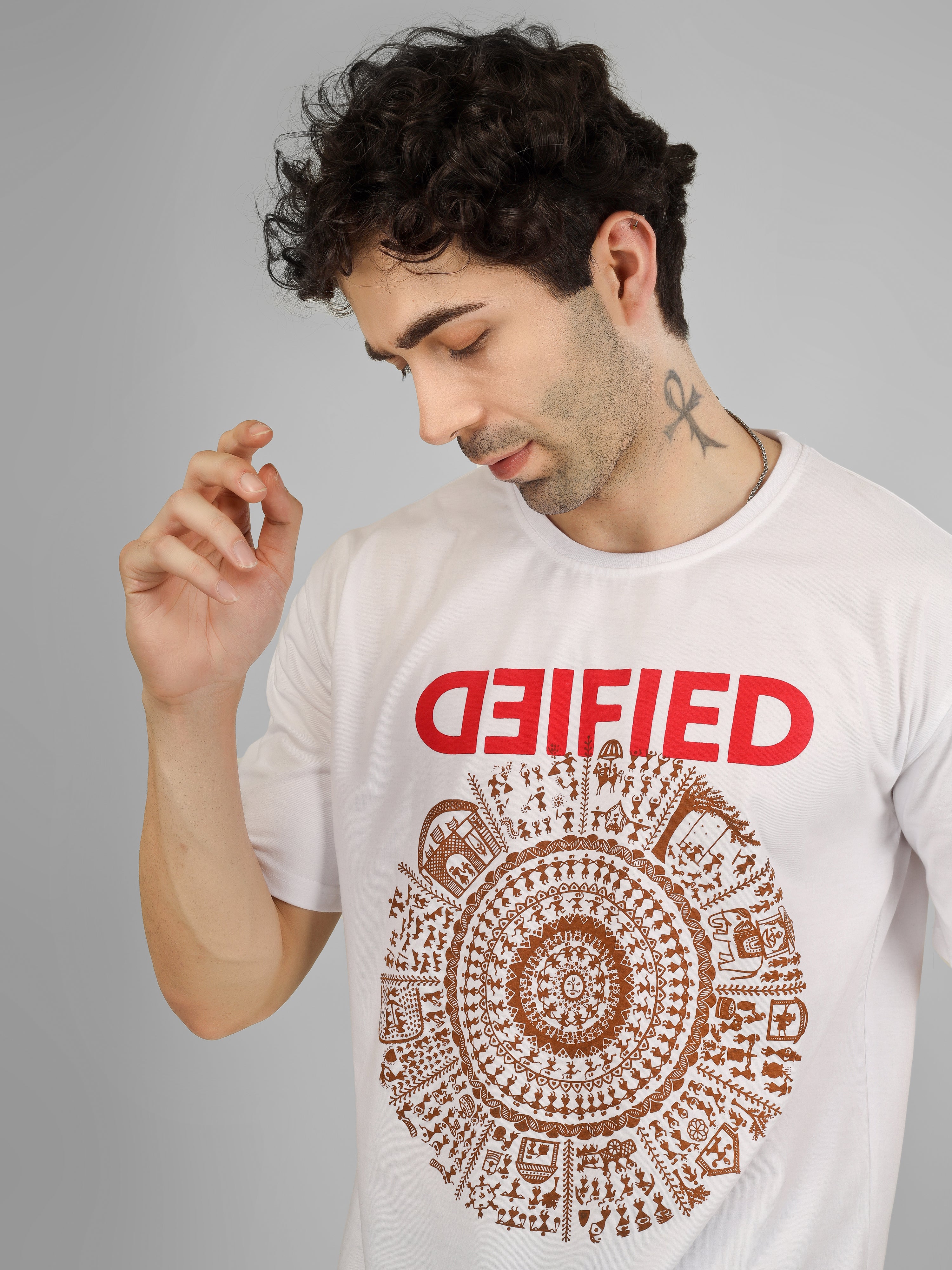 Warli Mandala Flow Oversized Tee | Spiritual Streetwear in Cotton Comfort