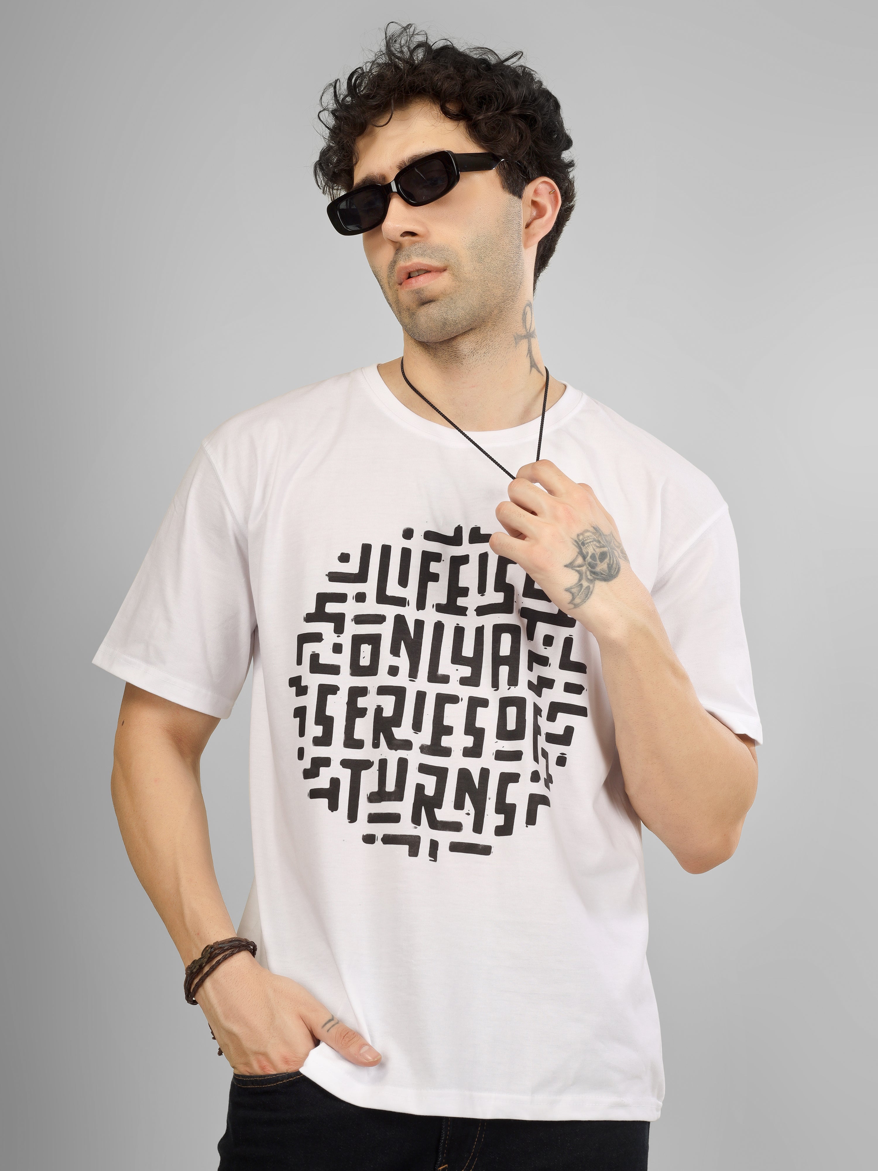 "Life is Only a Series of Turns” Maze Graphic Oversized T-shirt