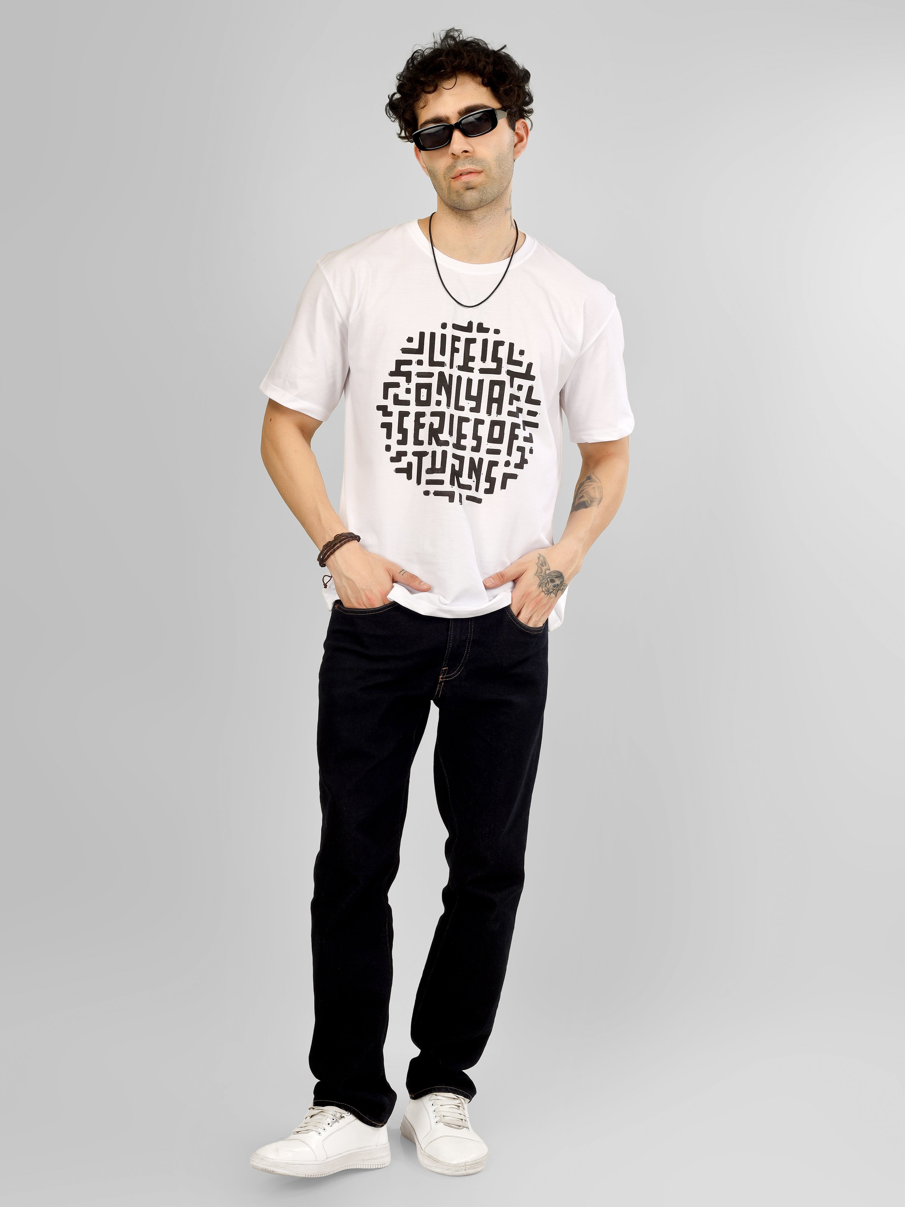 "Life is Only a Series of Turns” Maze Graphic Oversized T-shirt