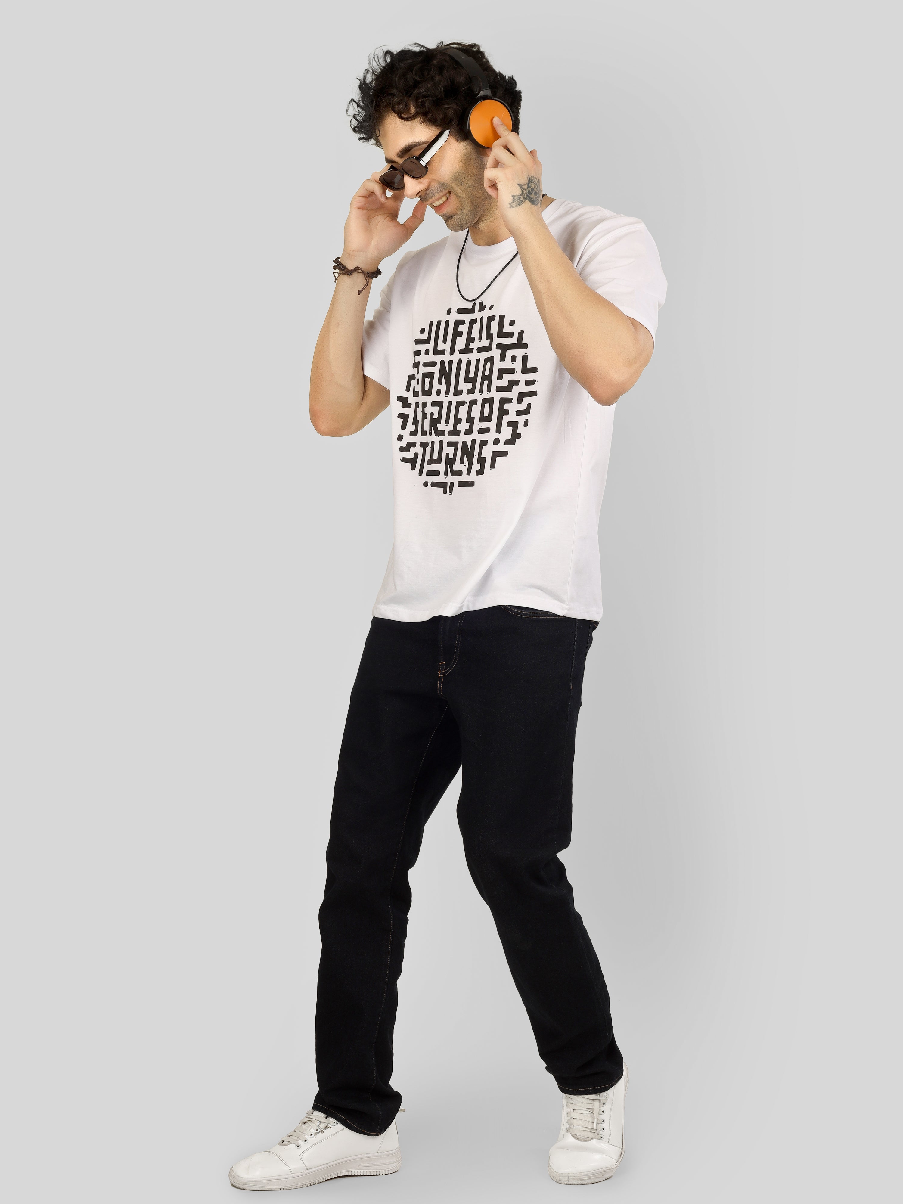 "Life is Only a Series of Turns” Maze Graphic Oversized T-shirt