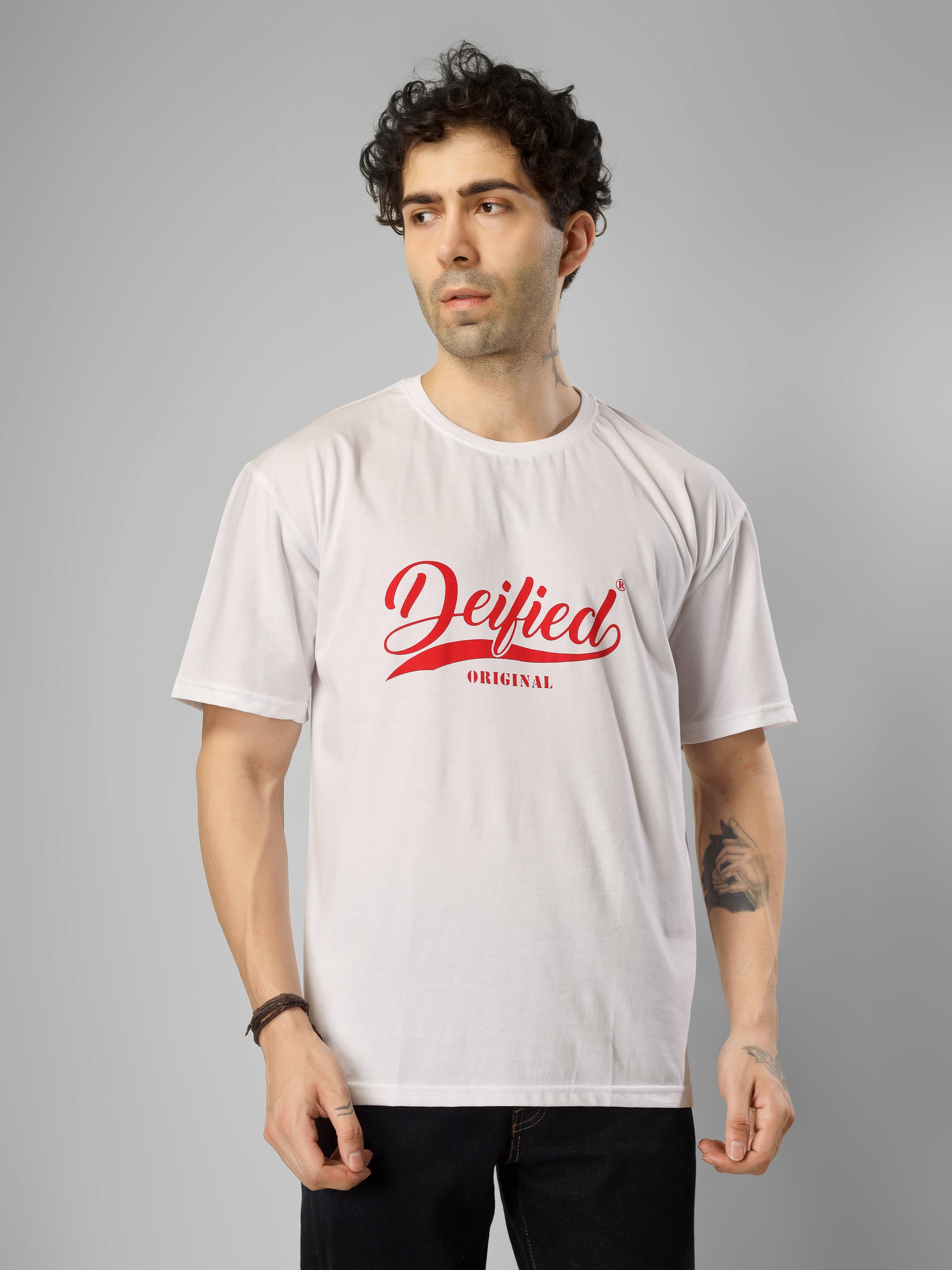 DEIFIED Red Swoosh Edition | Unisex Oversized Cotton Streetwear Tee