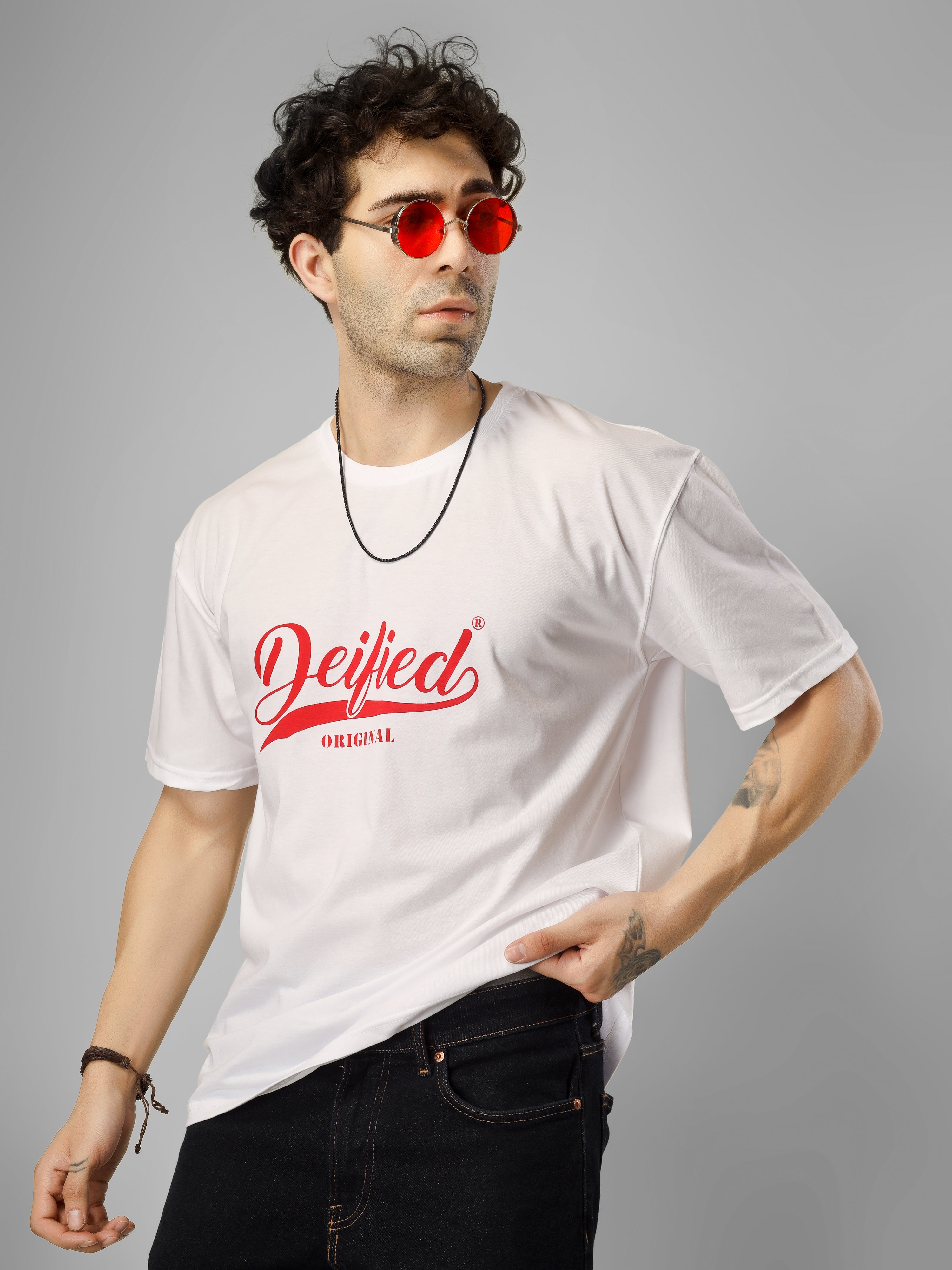 DEIFIED Red Swoosh Edition | Unisex Oversized Cotton Streetwear Tee
