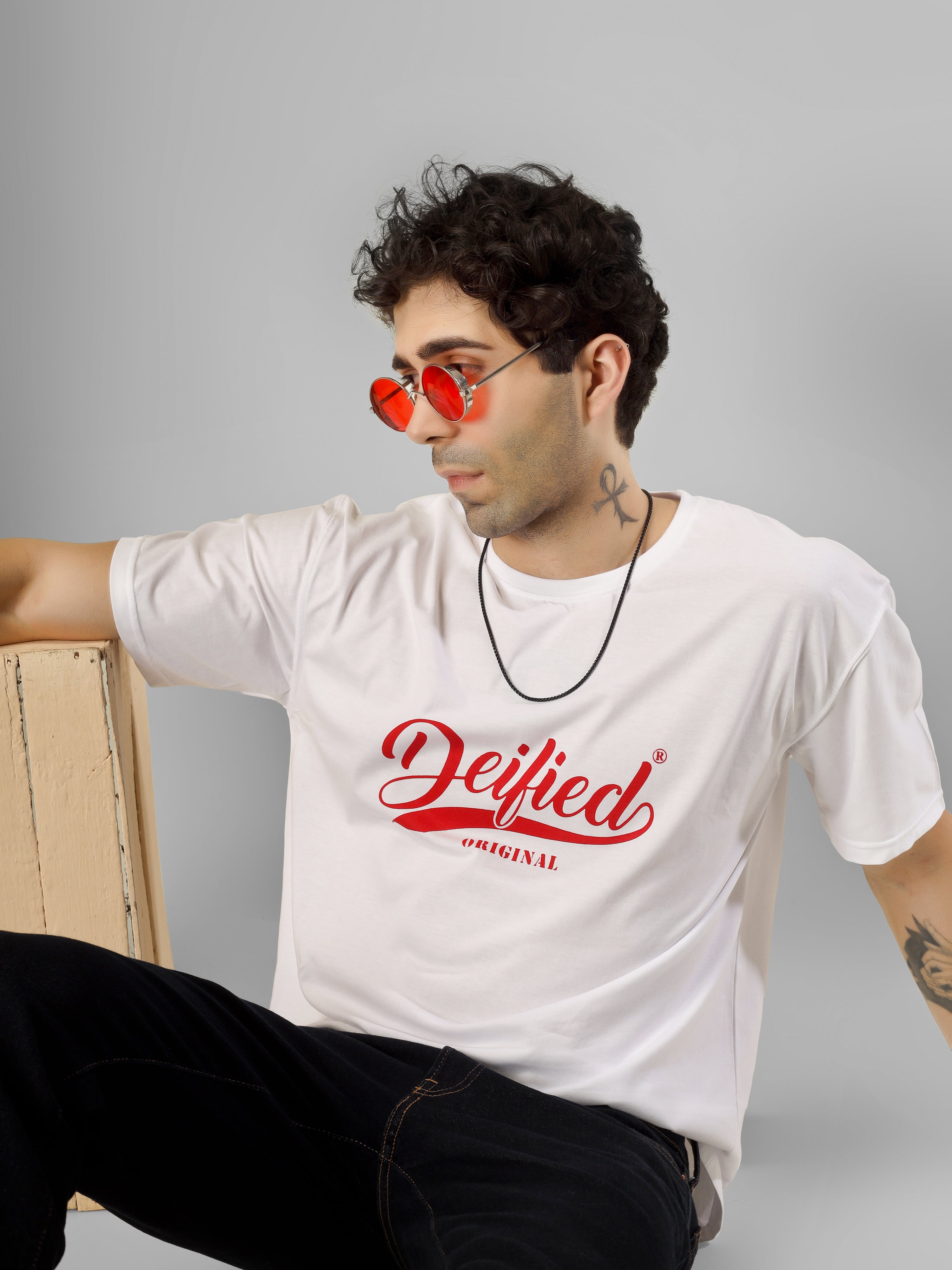 DEIFIED Red Swoosh Edition | Unisex Oversized Cotton Streetwear Tee