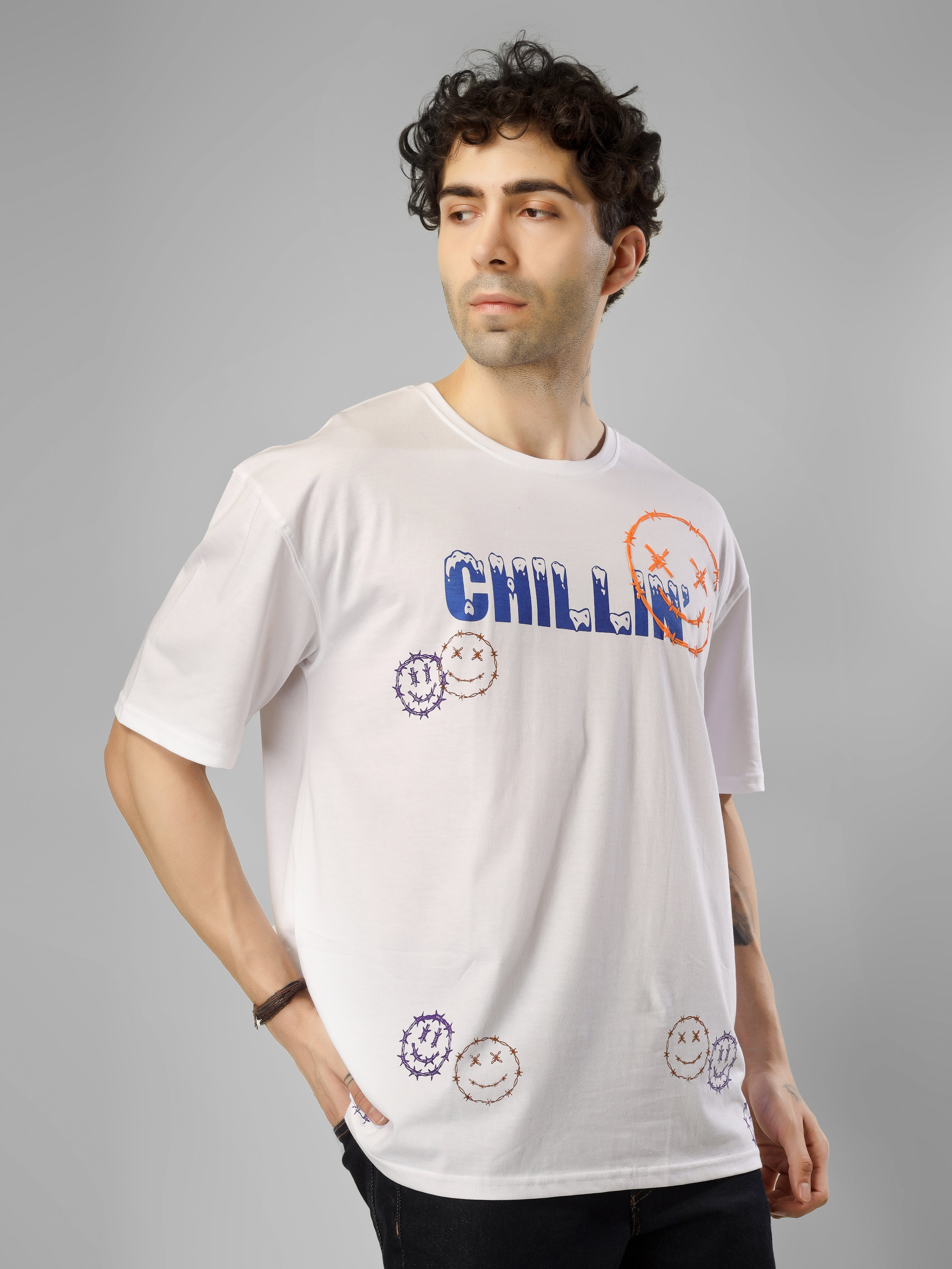 "Chillin” with Barbed Wire Smileys-  Oversized Cotton Streetwear T-Shirt