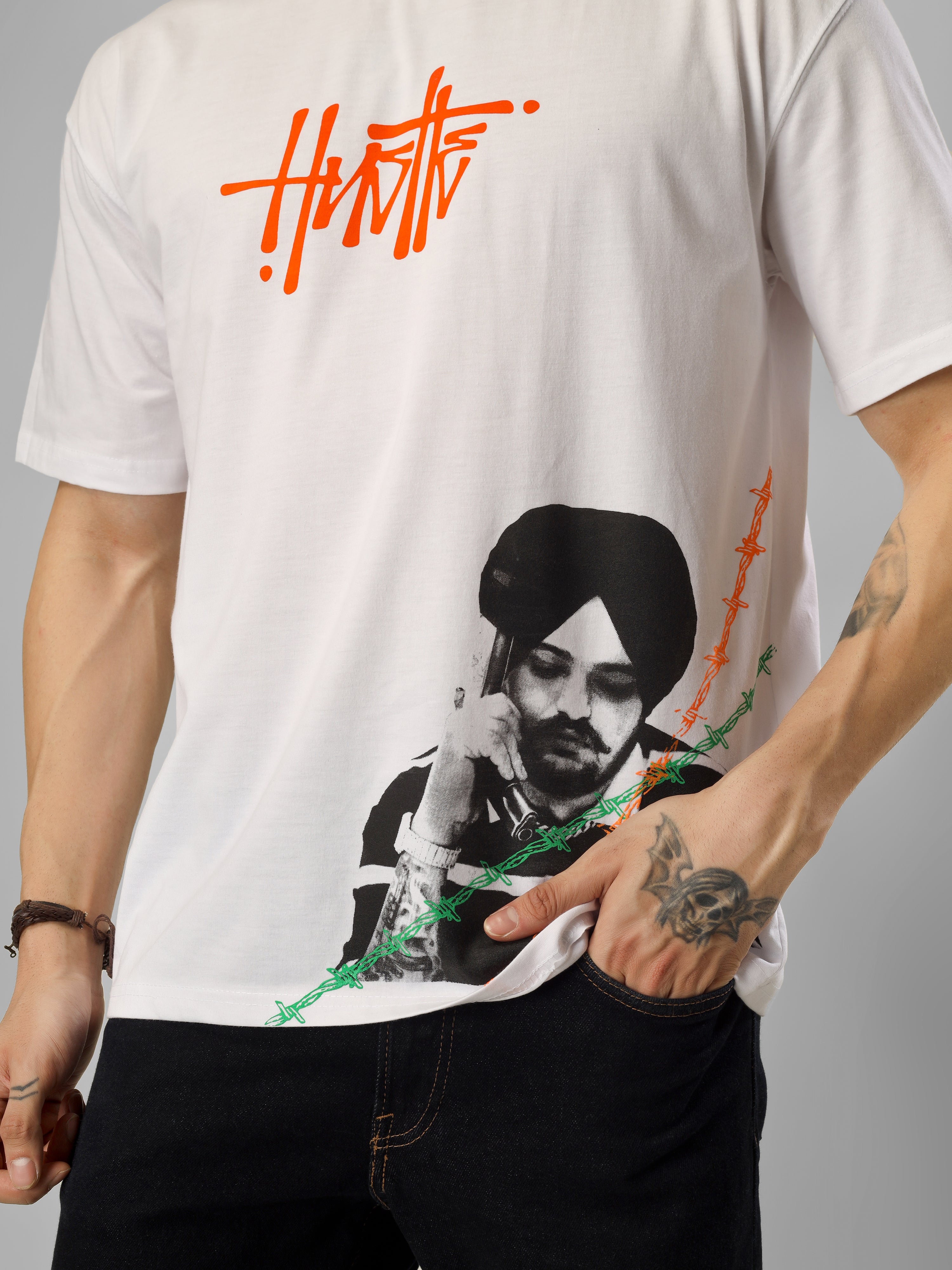 “Hustle – Sidhu Moosewala” Unisex Oversized Cotton T-Shirt Desi Streetwear
