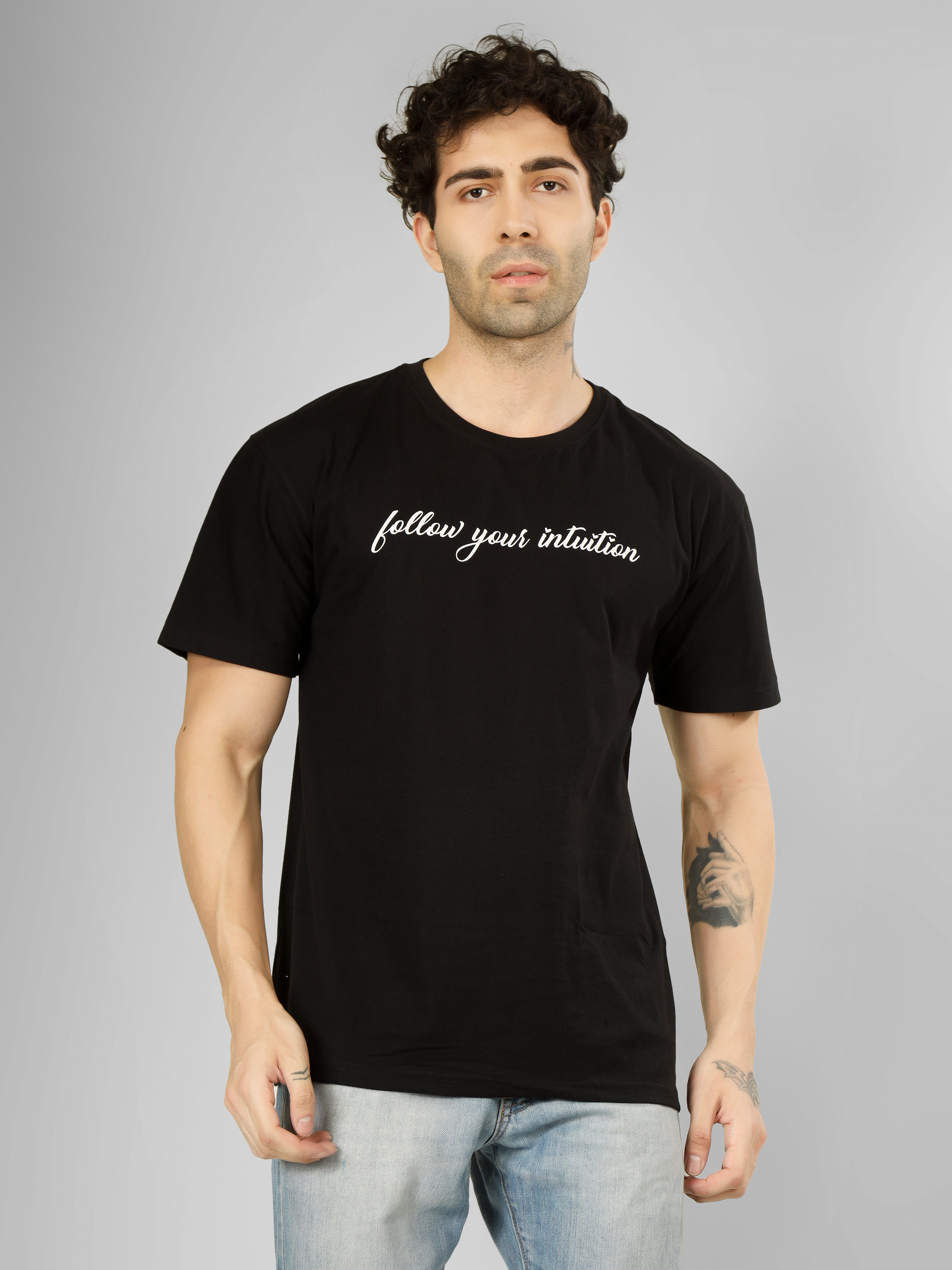 “Follow Your Intuition” - Oversized Black Cotton T-Shirt