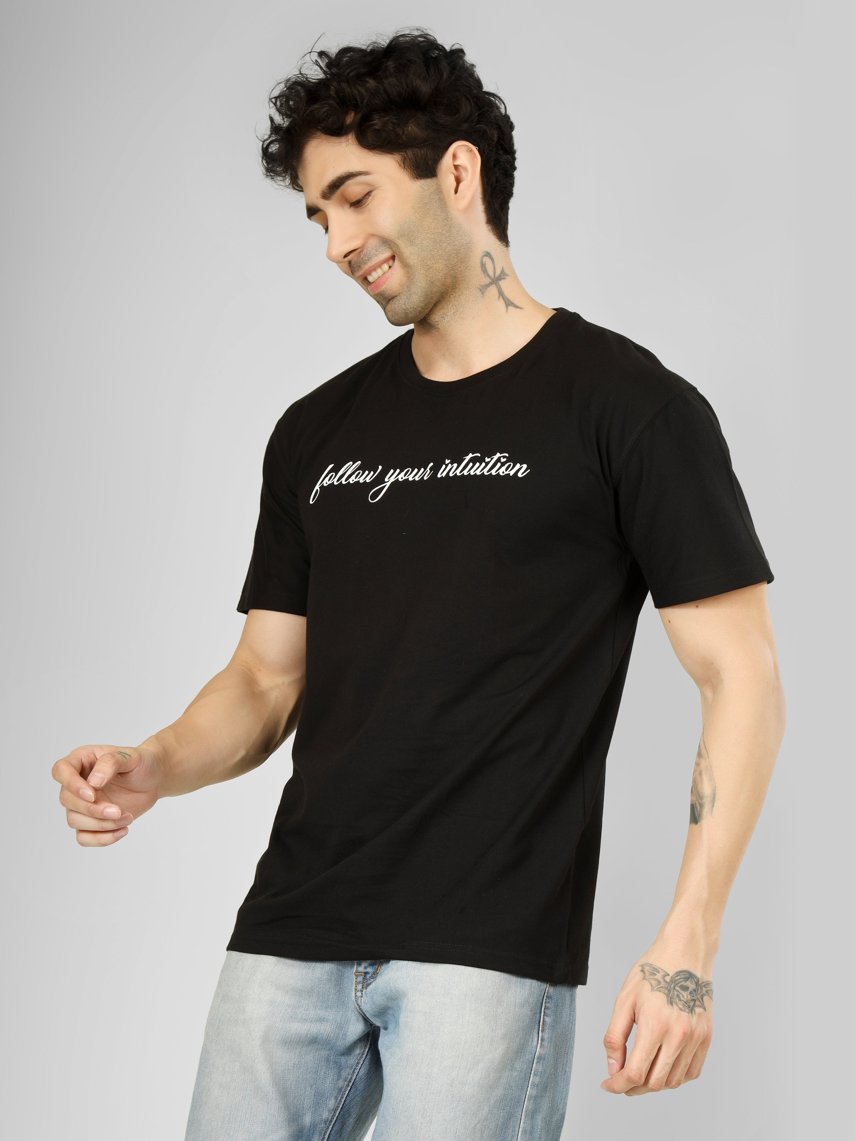 “Follow Your Intuition” - Oversized Black Cotton T-Shirt