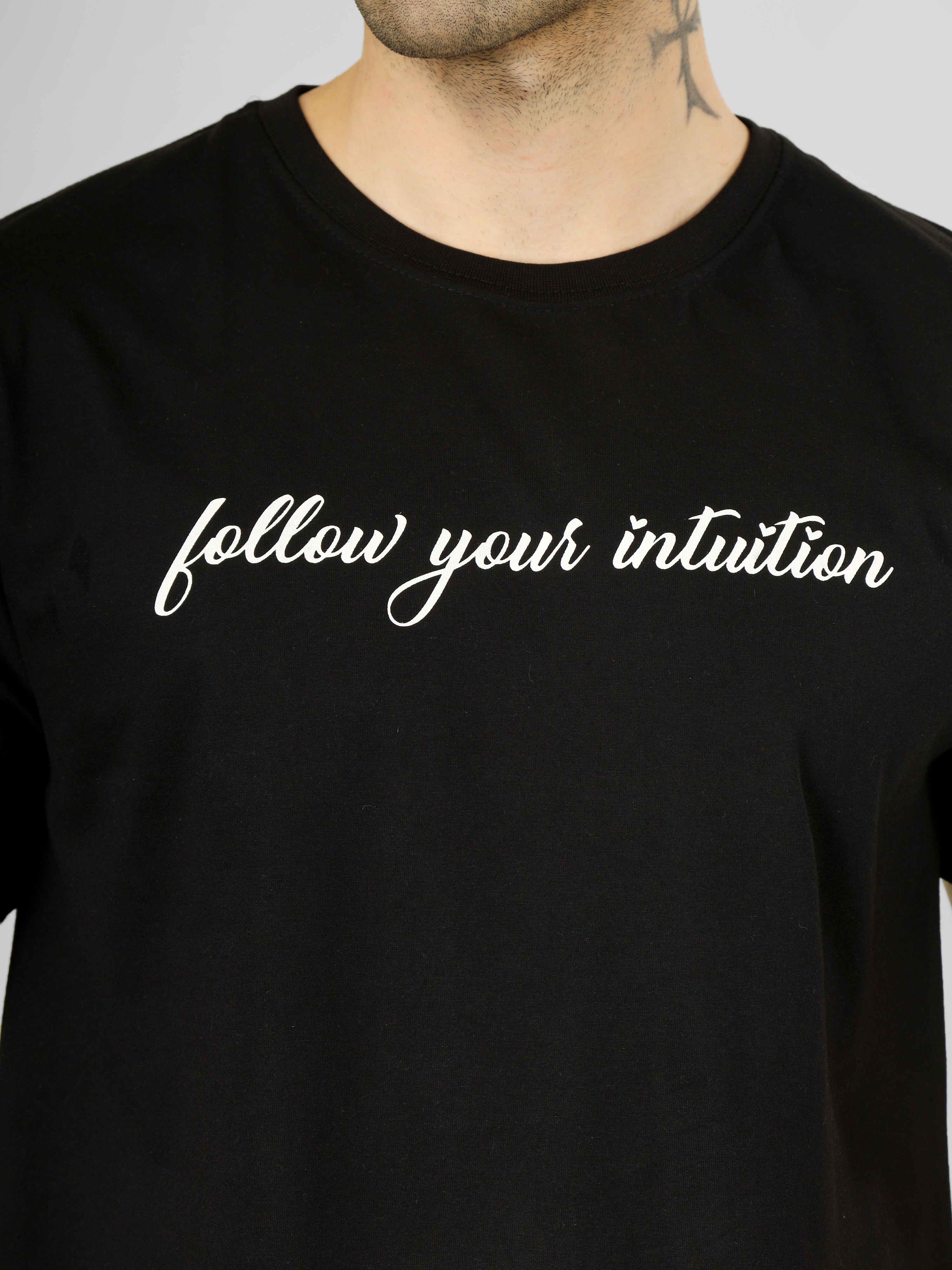 “Follow Your Intuition” - Oversized Black Cotton T-Shirt