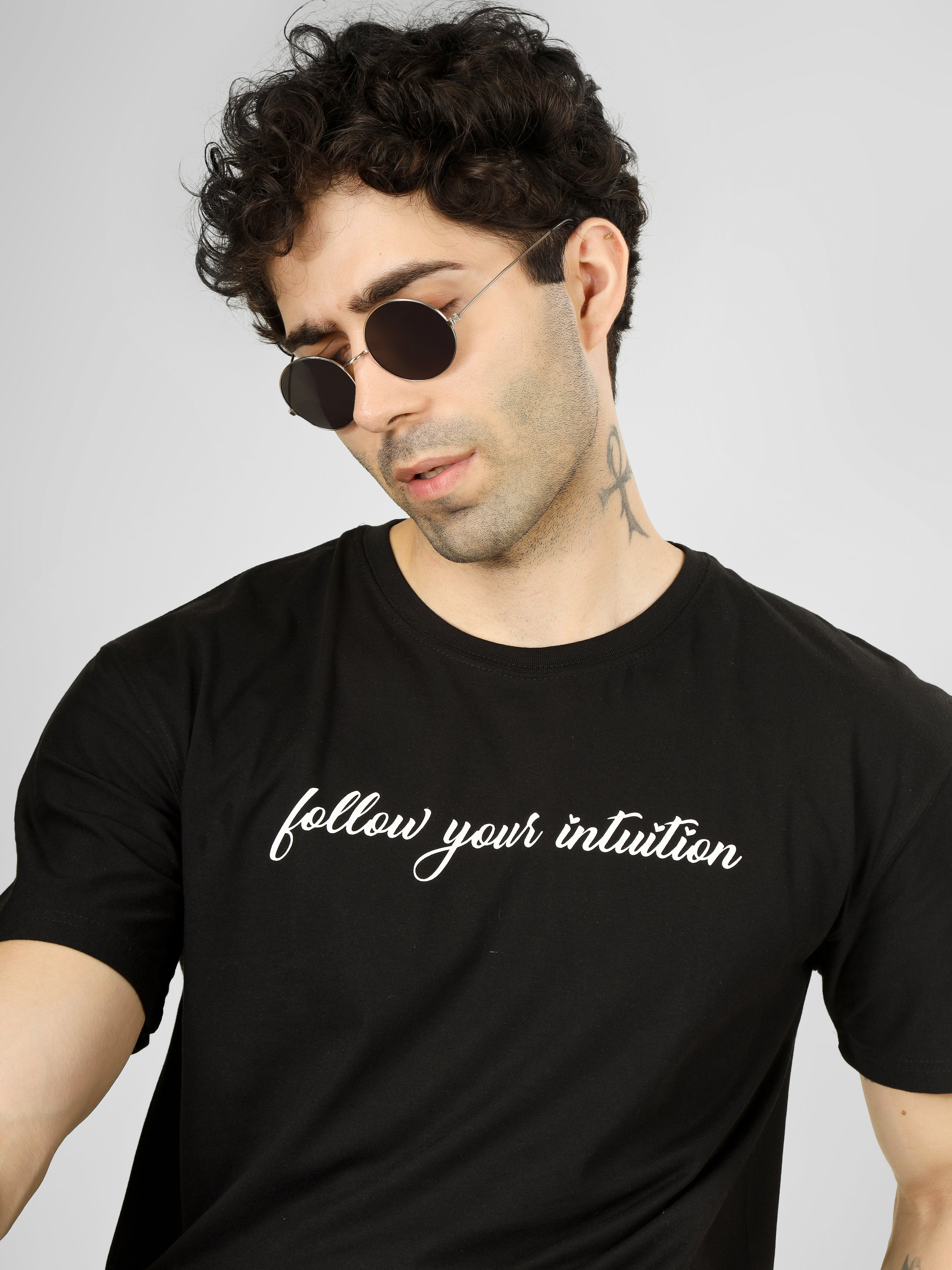 “Follow Your Intuition” - Oversized Black Cotton T-Shirt
